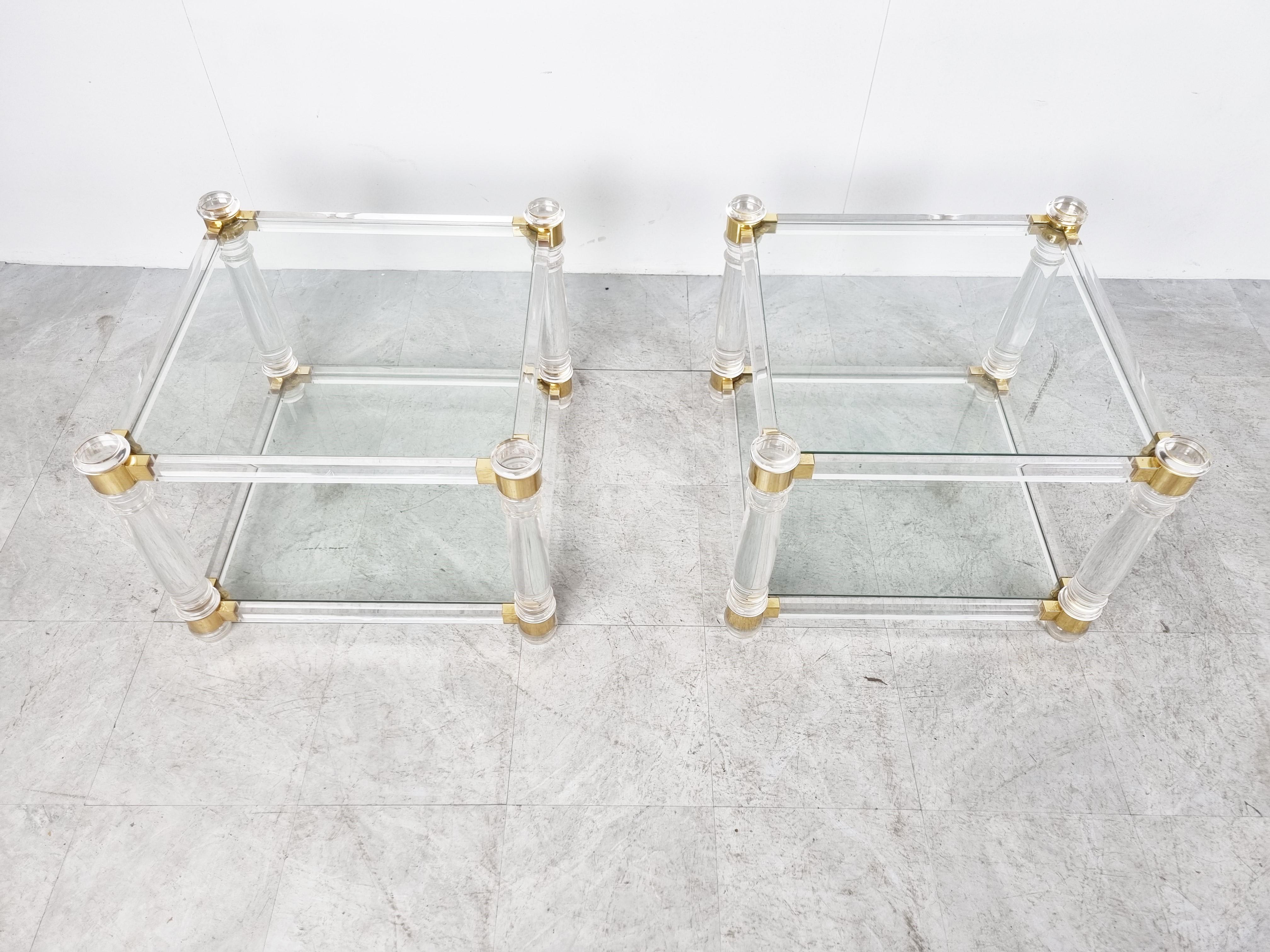 Vintage Lucite and Brass Side Tables, 1970s In Good Condition In HEVERLEE, BE