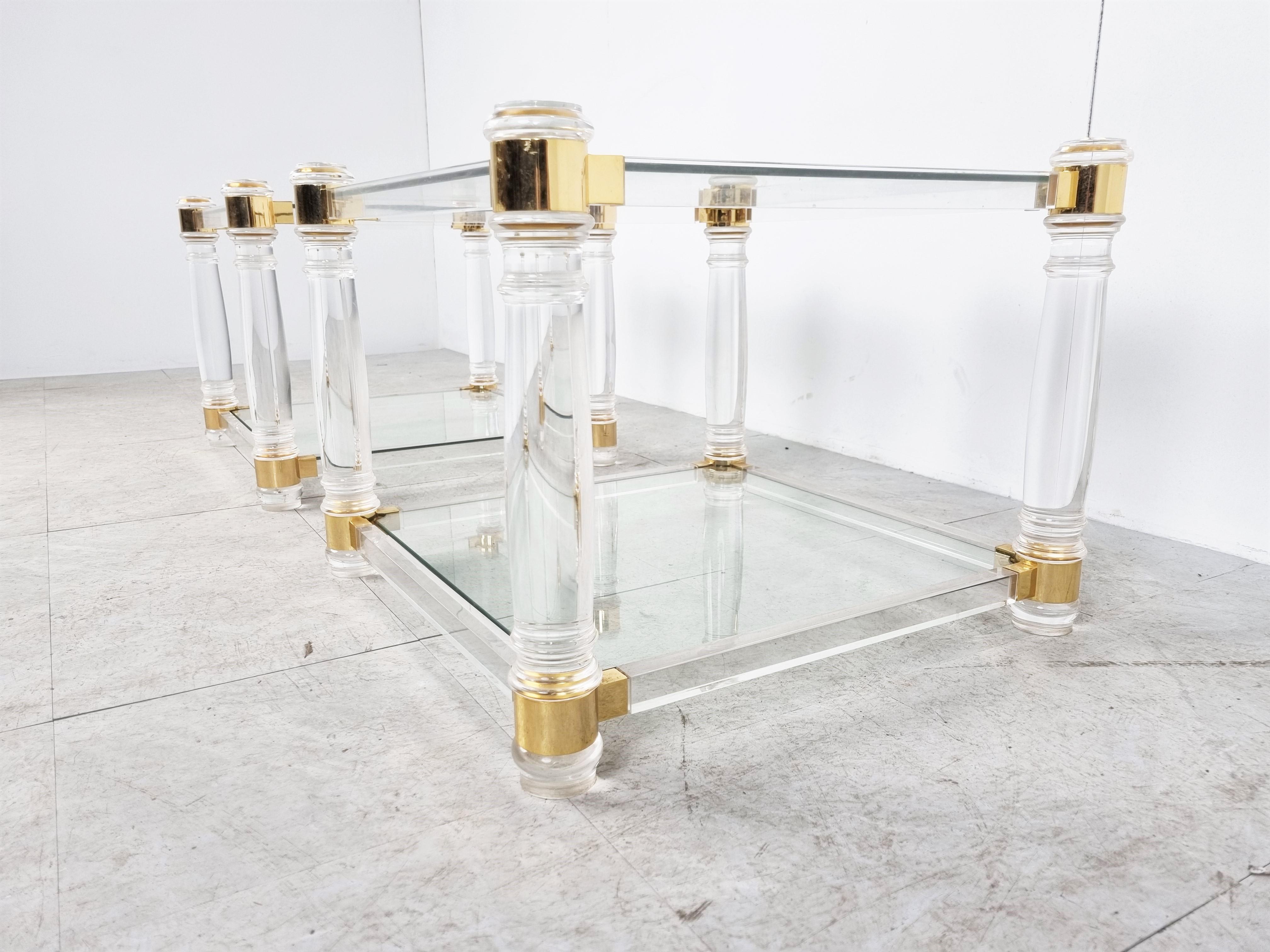 Vintage Lucite and Brass Side Tables, 1970s 1