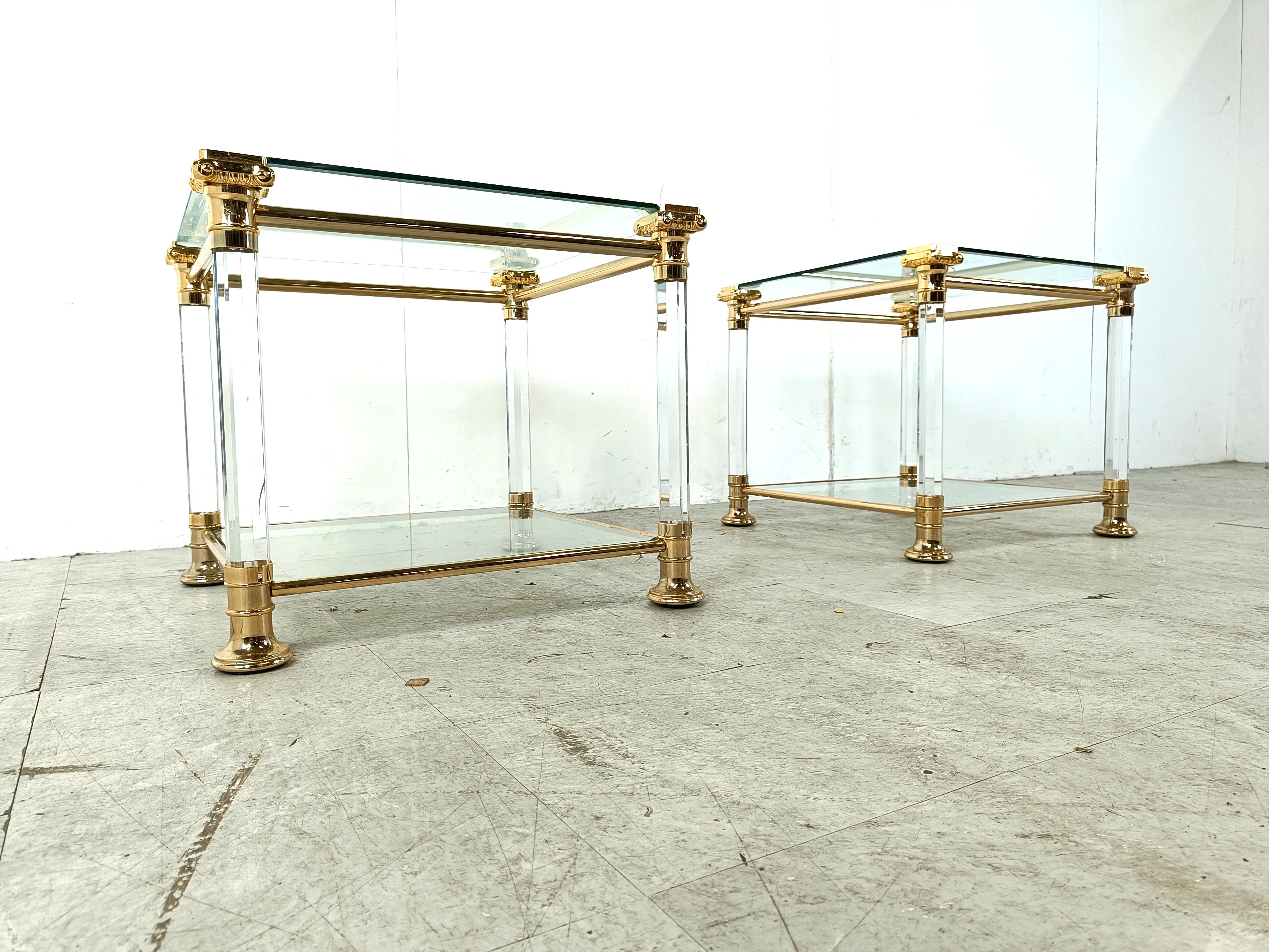 Vintage lucite and brass side tables, 1980s For Sale 3