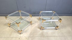 Vintage lucite and brass side tables, 1980s