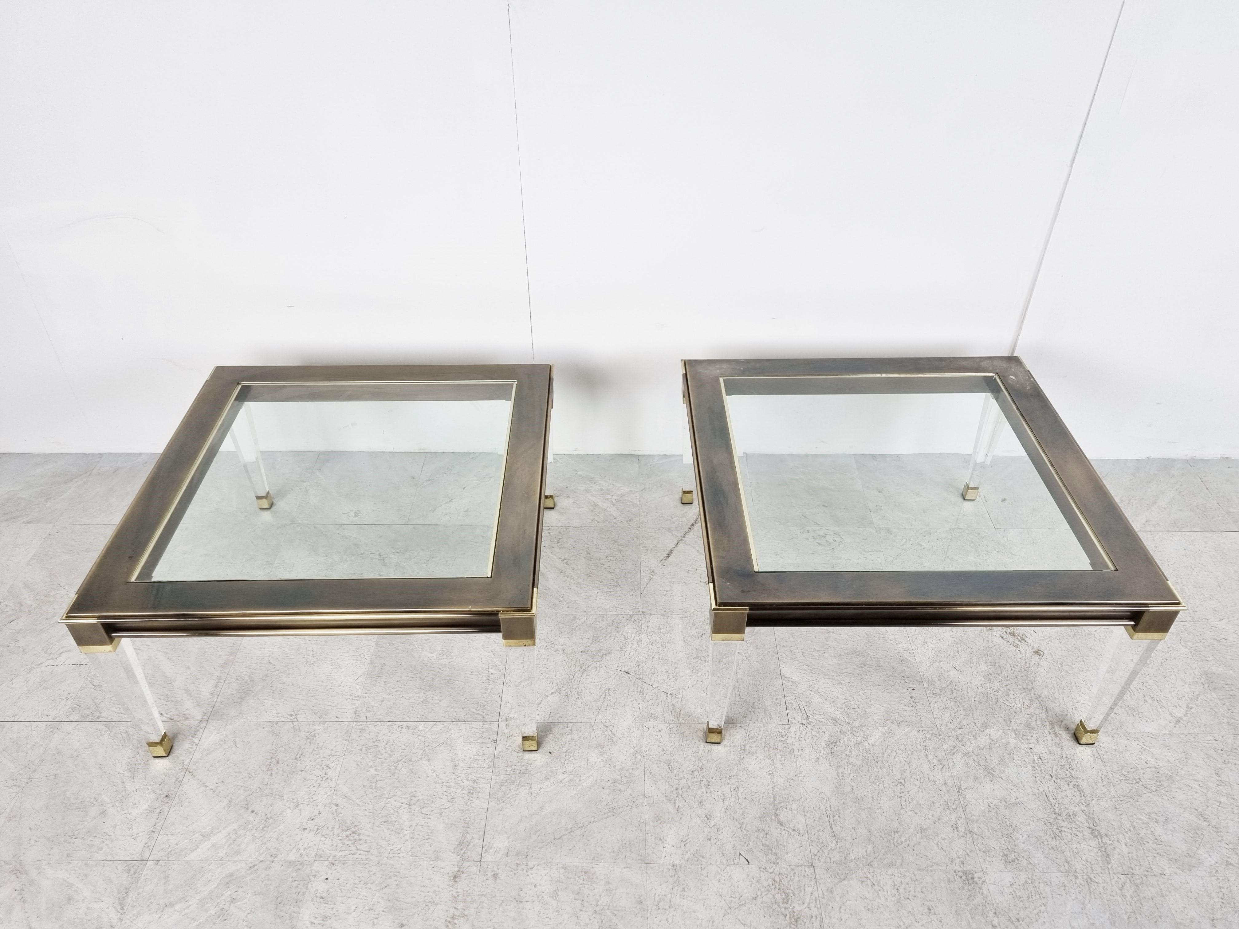 Vintage Lucite and Brass Side Tables, 1980s In Good Condition For Sale In HEVERLEE, BE