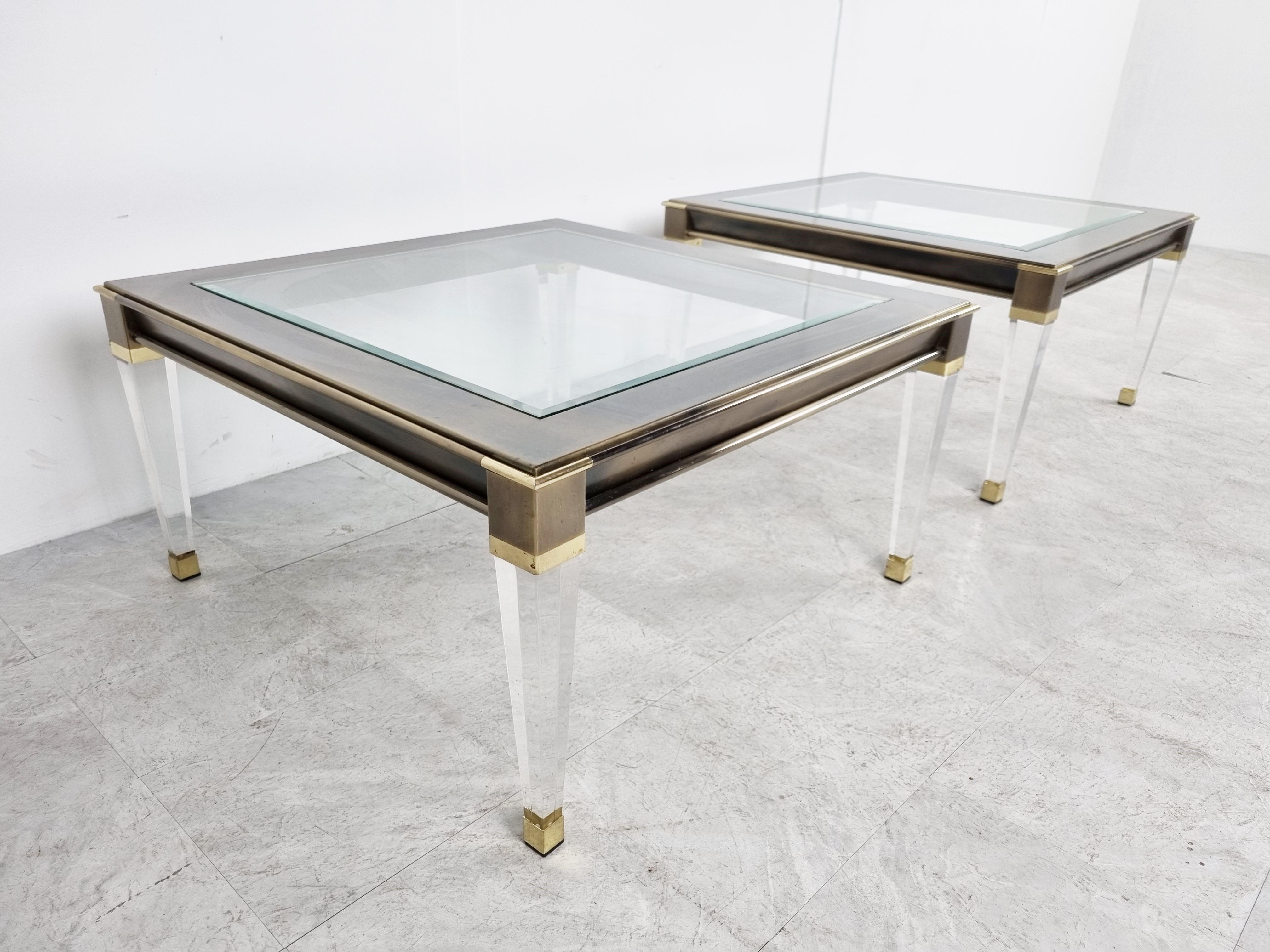 Vintage Lucite and Brass Side Tables, 1980s For Sale 2