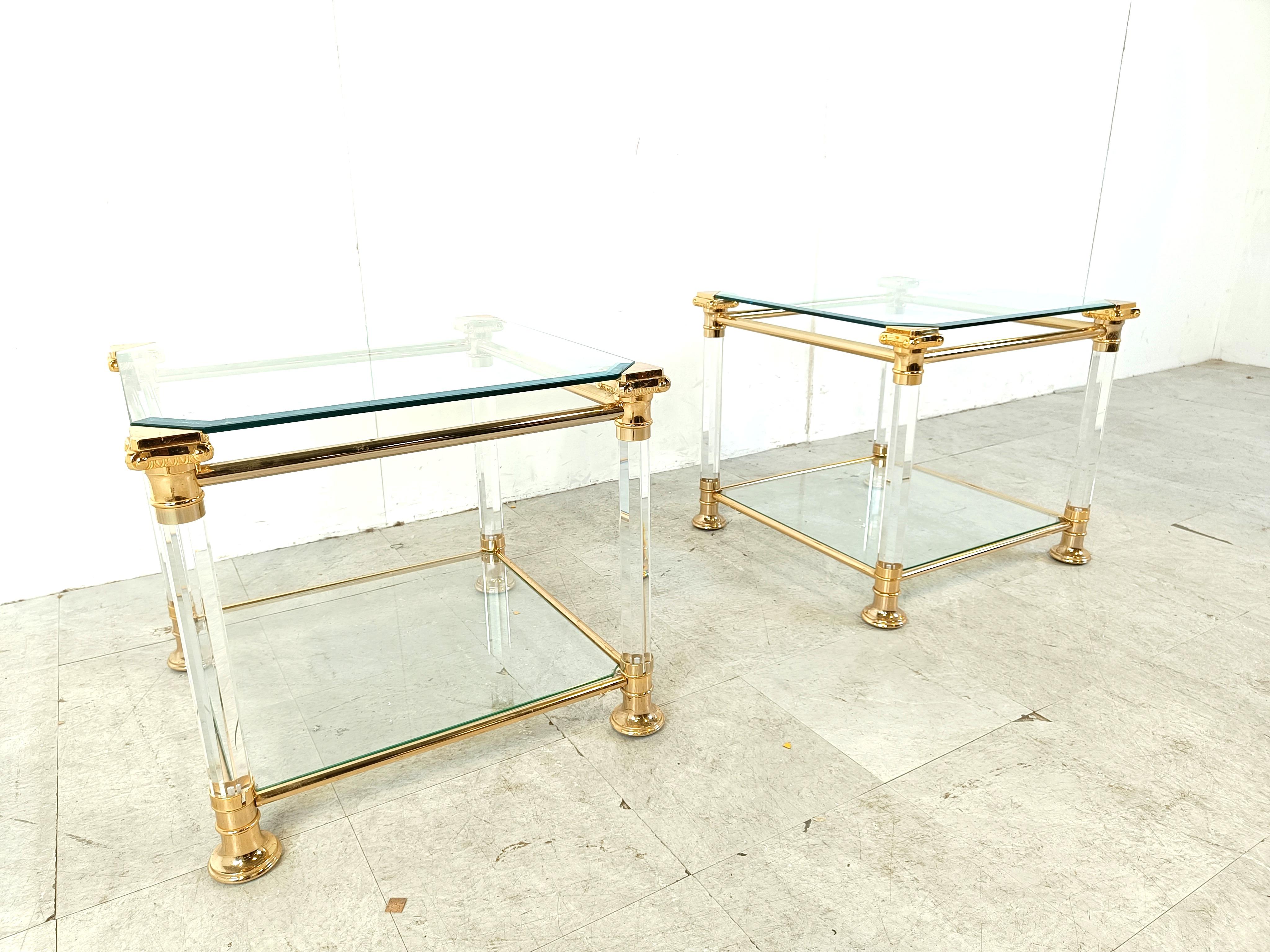 Vintage lucite and brass side tables, 1980s For Sale 2