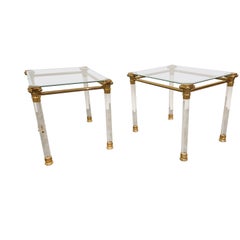 Vintage Lucite and Brass Side Tables, 1980s