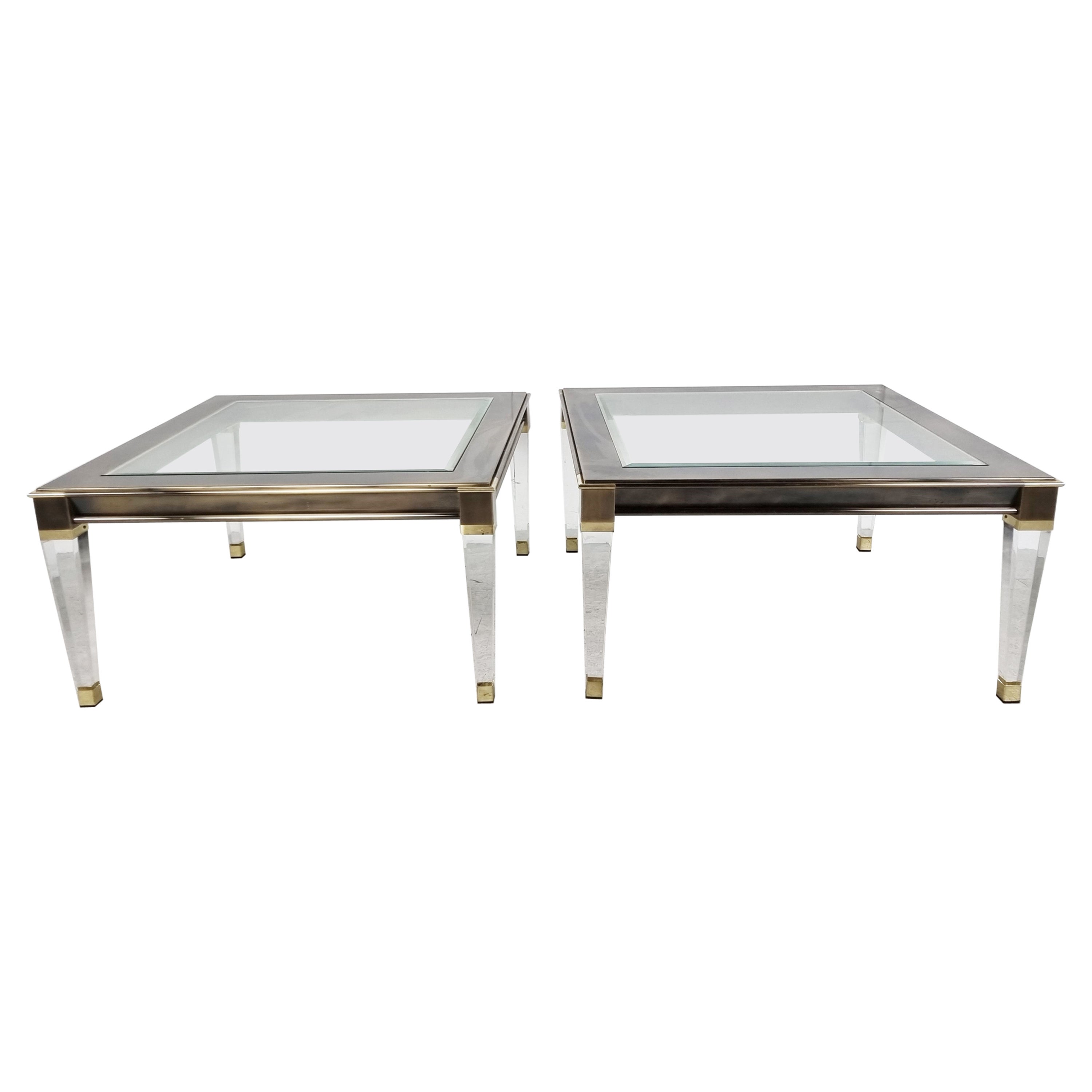 Tavolini vintage in lucite e ottone, anni '1980