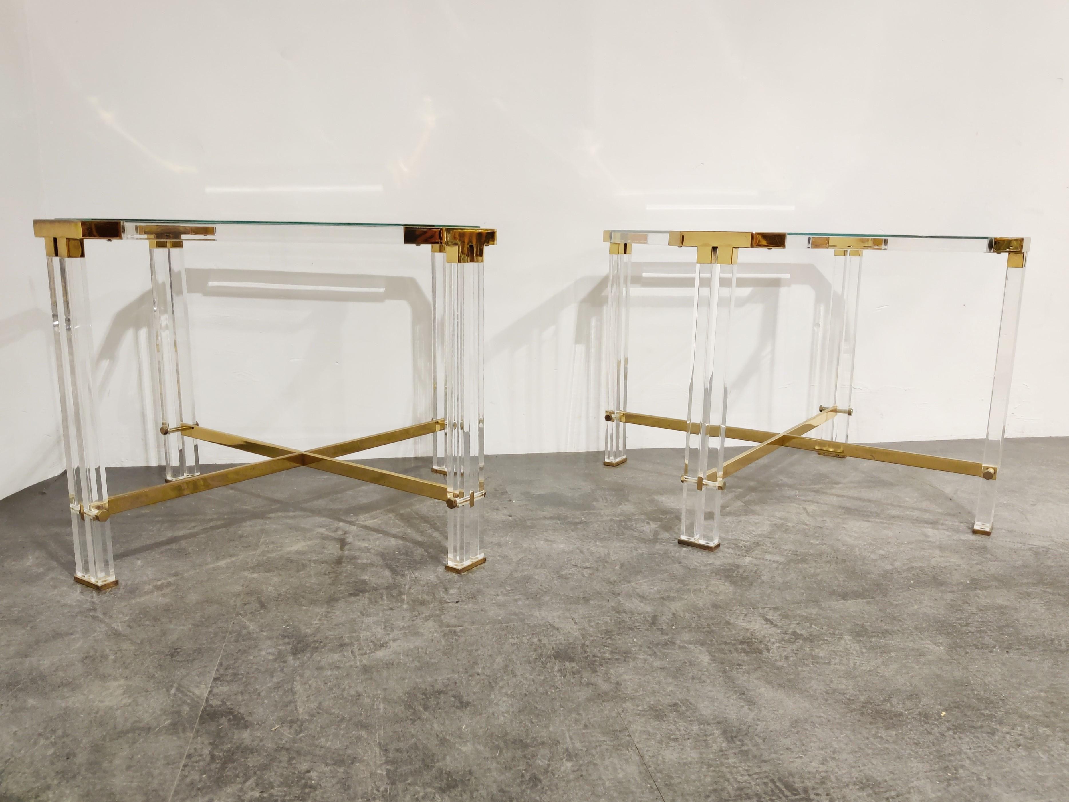 Vintage Lucite and Brass Side Tables by Charles Hollis Jones, 1970s In Good Condition In HEVERLEE, BE