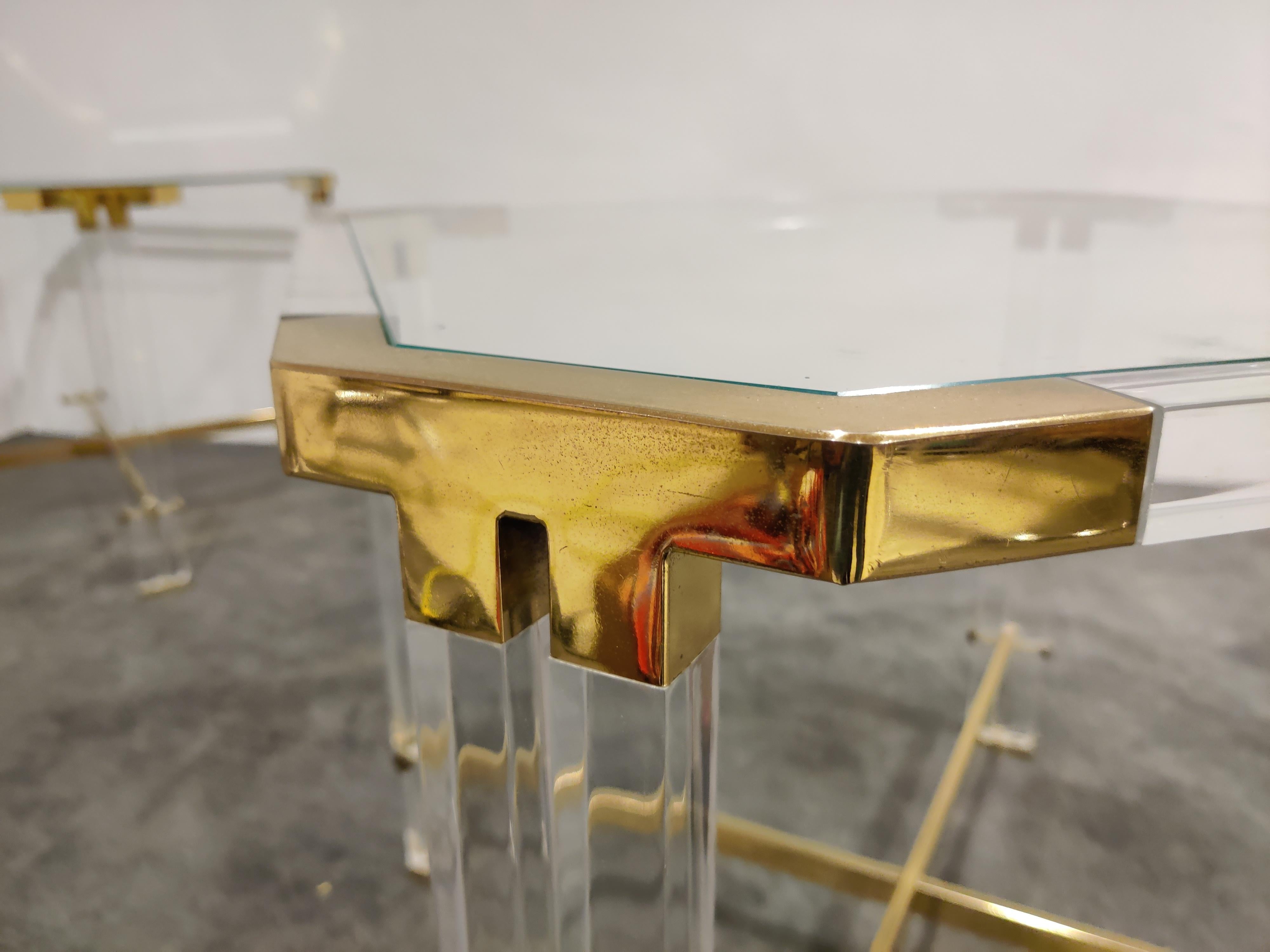 Late 20th Century Vintage Lucite and Brass Side Tables by Charles Hollis Jones, 1970s