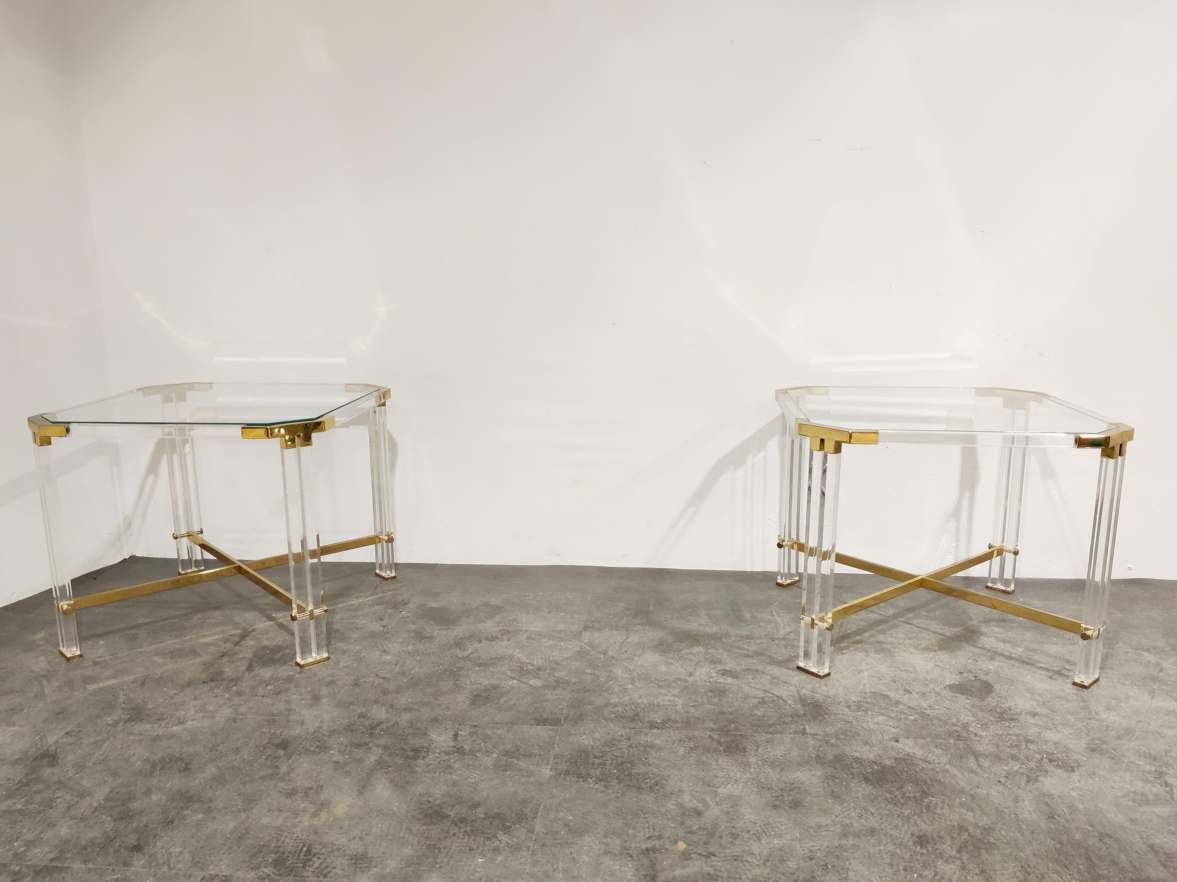 Vintage Lucite and Brass Side Tables by Charles Hollis Jones, 1970s 2