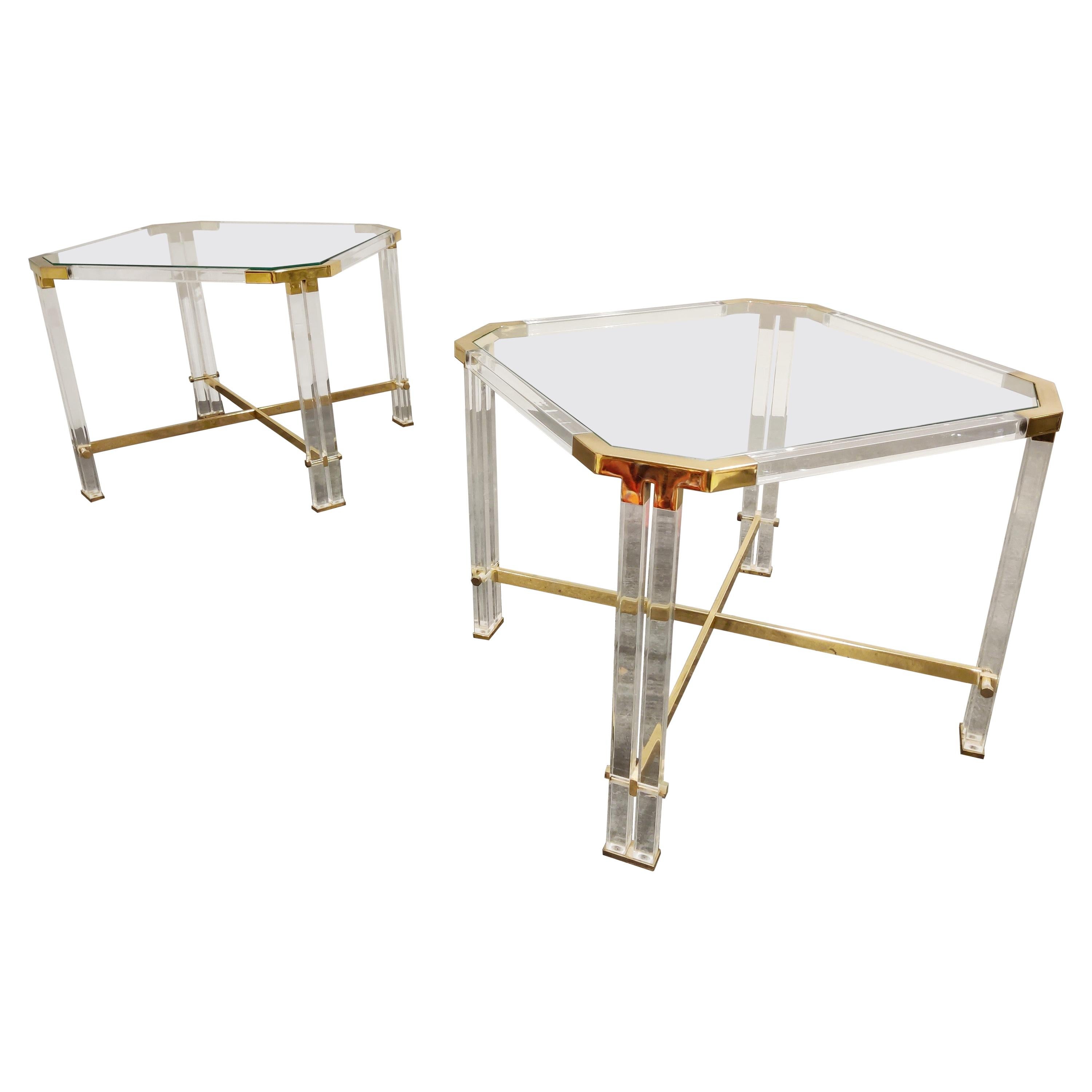 Vintage Lucite and Brass Side Tables by Charles Hollis Jones, 1970s