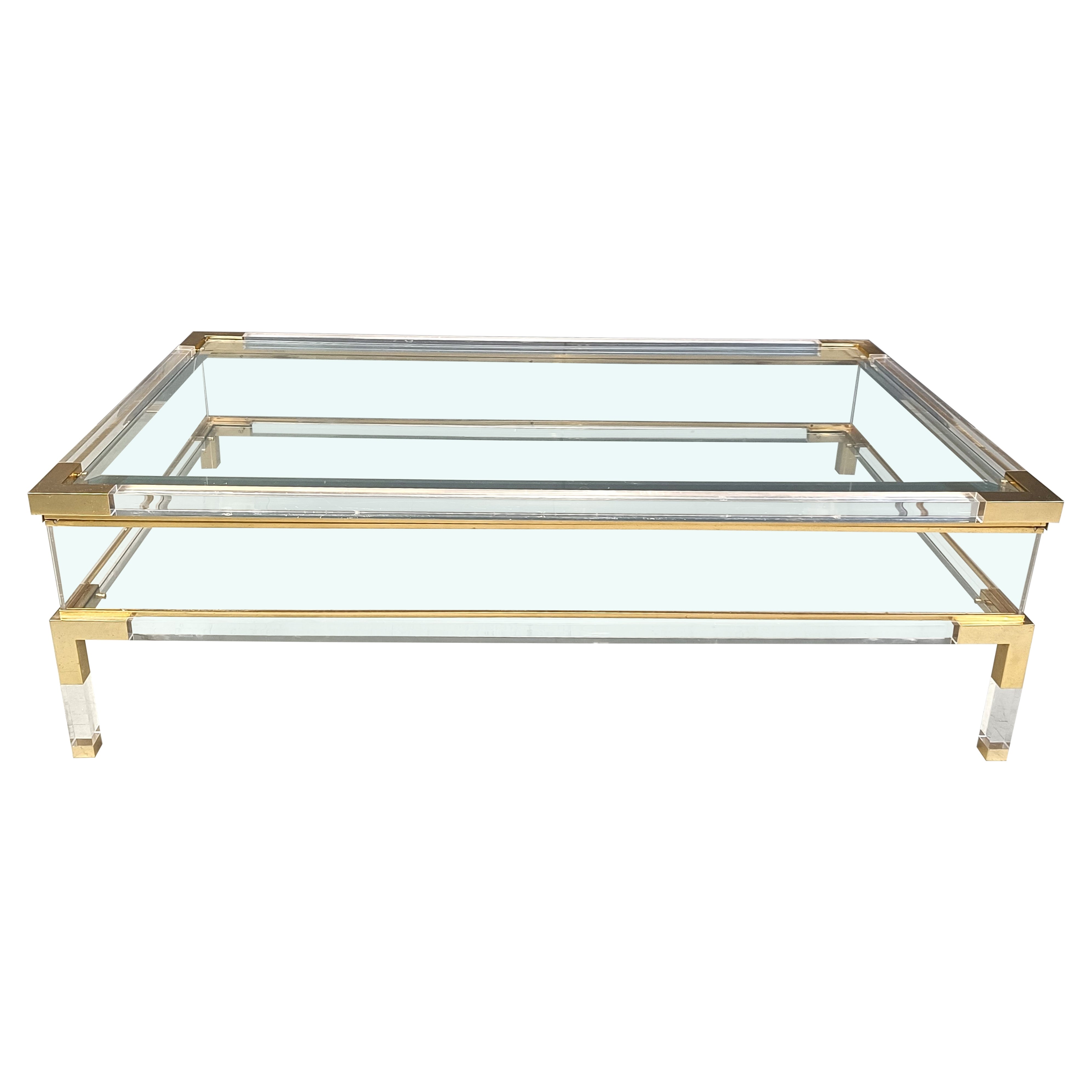 Vintage lucite and brass sliding top coffee table, 1970s