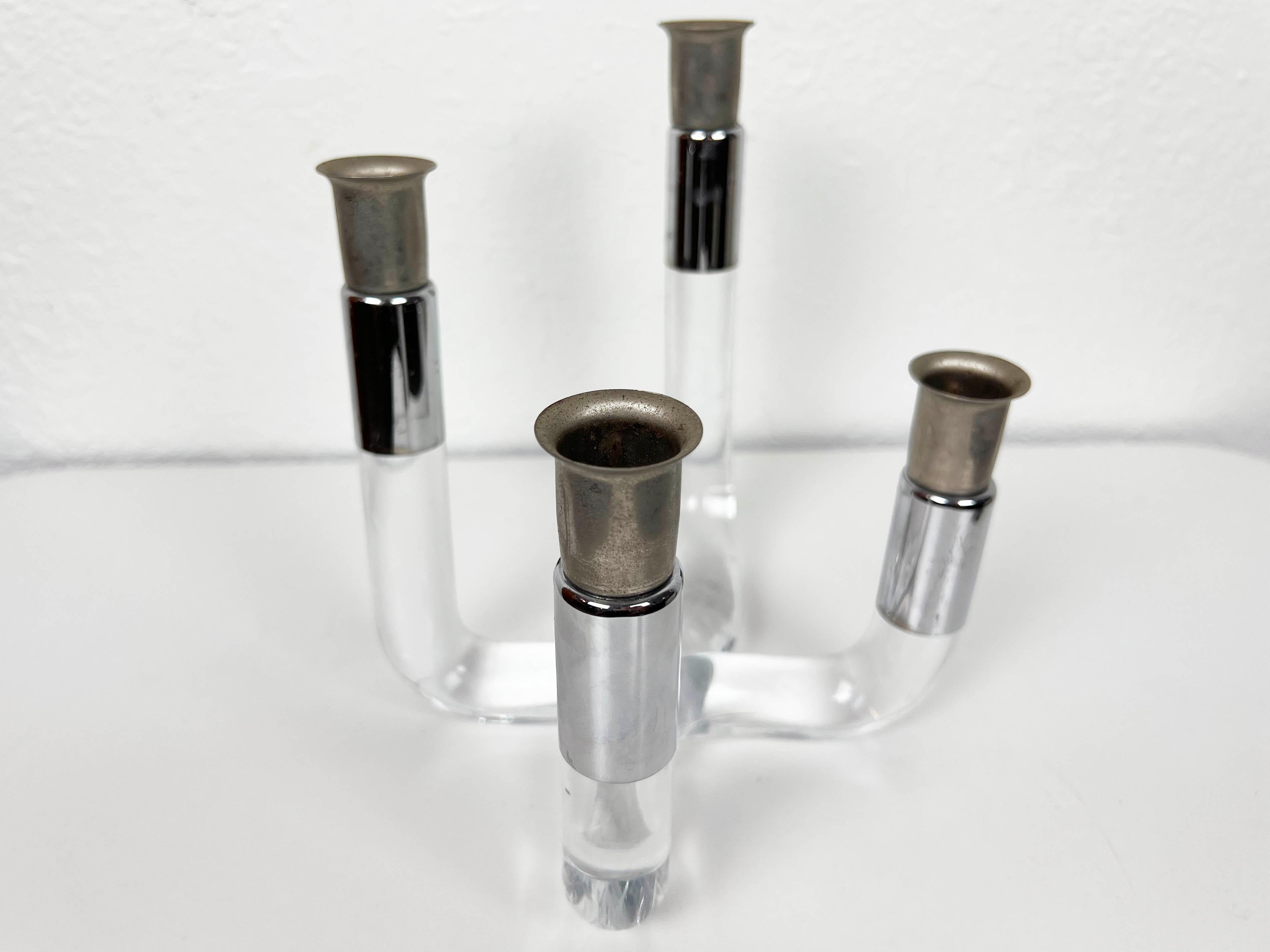 Mid-Century Modern Vintage Lucite and Chrome Candelabra For Sale