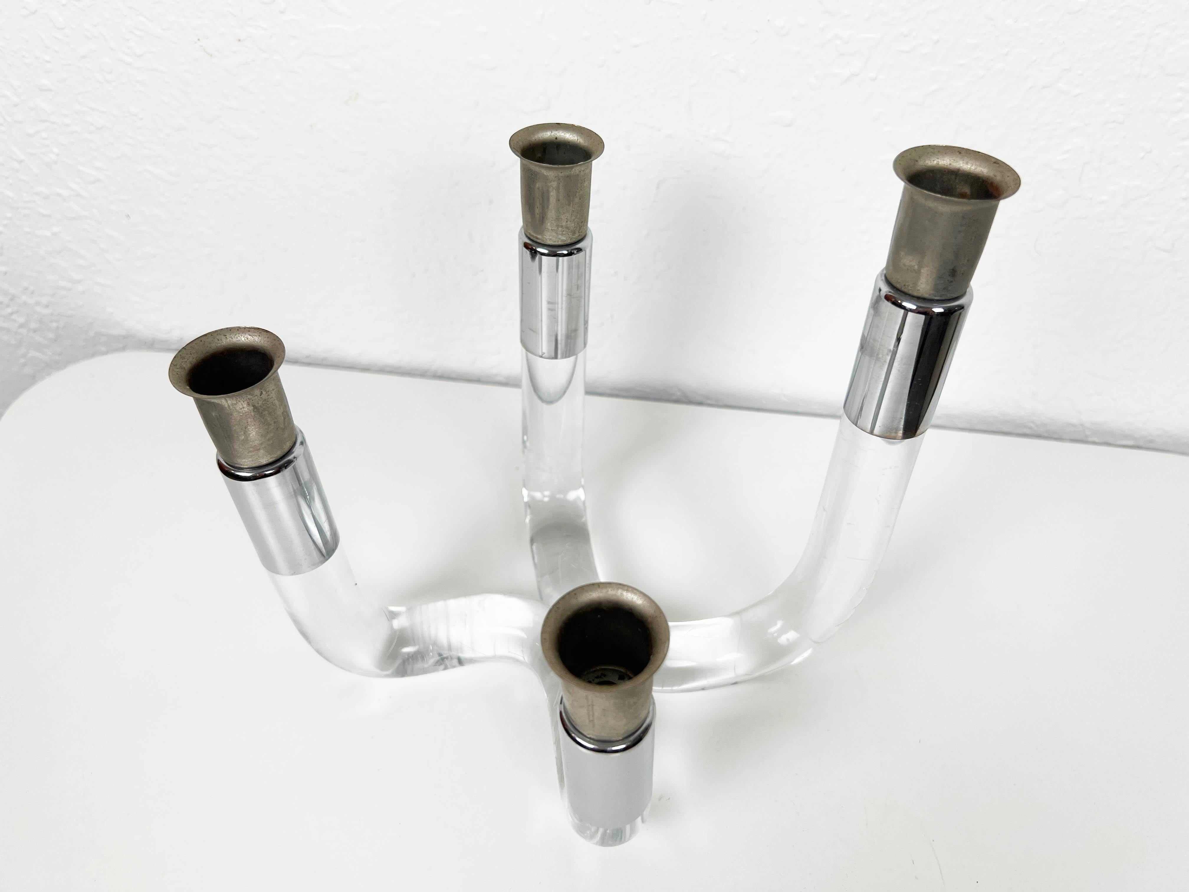 American Vintage Lucite and Chrome Candelabra For Sale