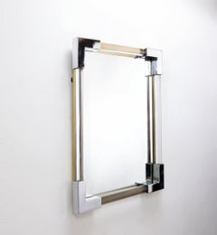 Vintage Lucite and chrome wall mirror, 1970s - Fontana Arte Style