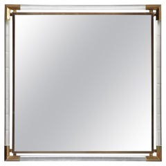 Vintage Lucite and Gilded Brass Mirror, France 1970s