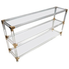 Vintage Lucite and Gilt Brass 3-Tier Console Table, 1970s