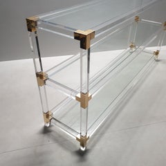 Vintage Lucite and Gilt Brass 3-Tier Console Table, 1970s