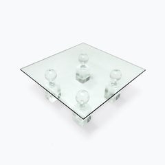 Table basse vintage en lucite et verre à 4 piliers pour marquer les gagnants de roulettes, 1970