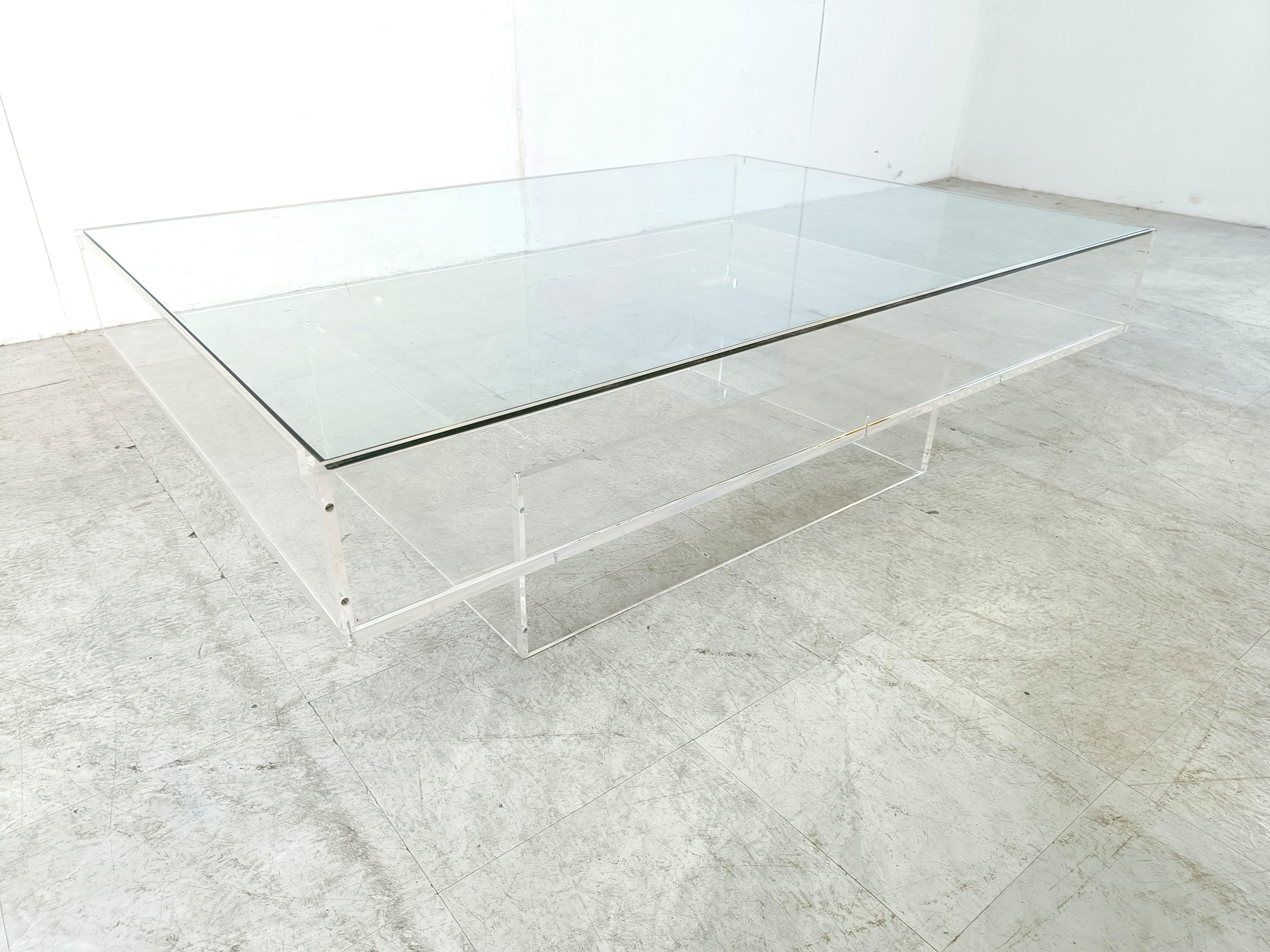 Vintage lucite and glass coffee table, 1970s 1