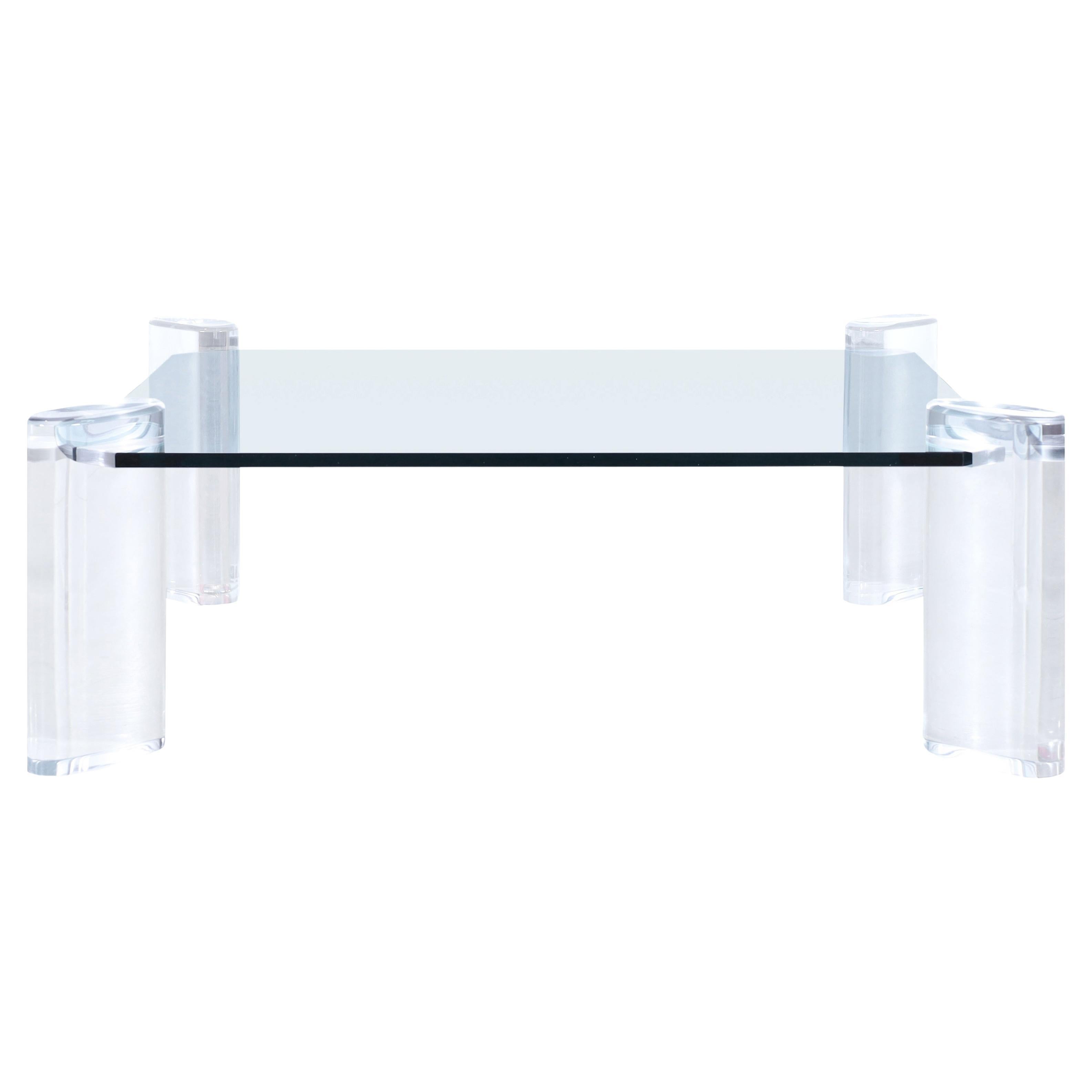 Karl Springer Coffee Table with Lucite Legs and Unique Glass Top 1980s