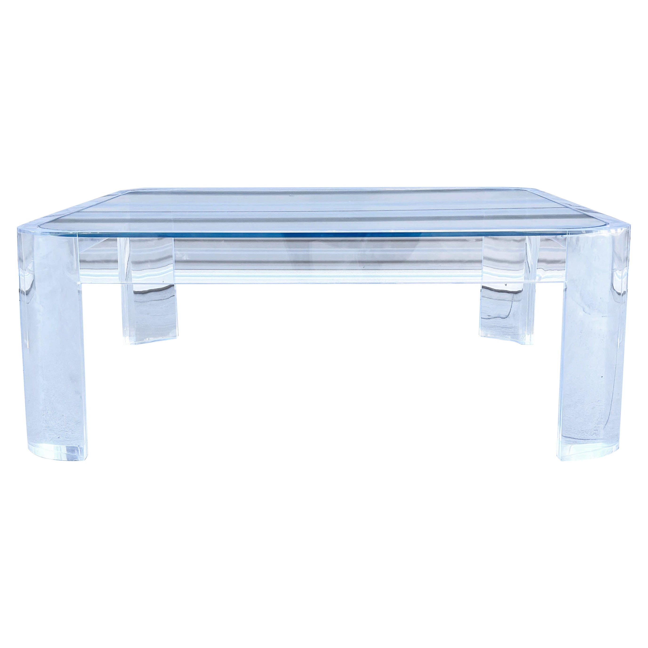 Vintage Lucite and Glass Coffee Table by Les Prismatiques en venta