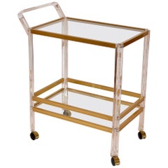 Vintage Lucite and Glass Drinks or Serving Trolley