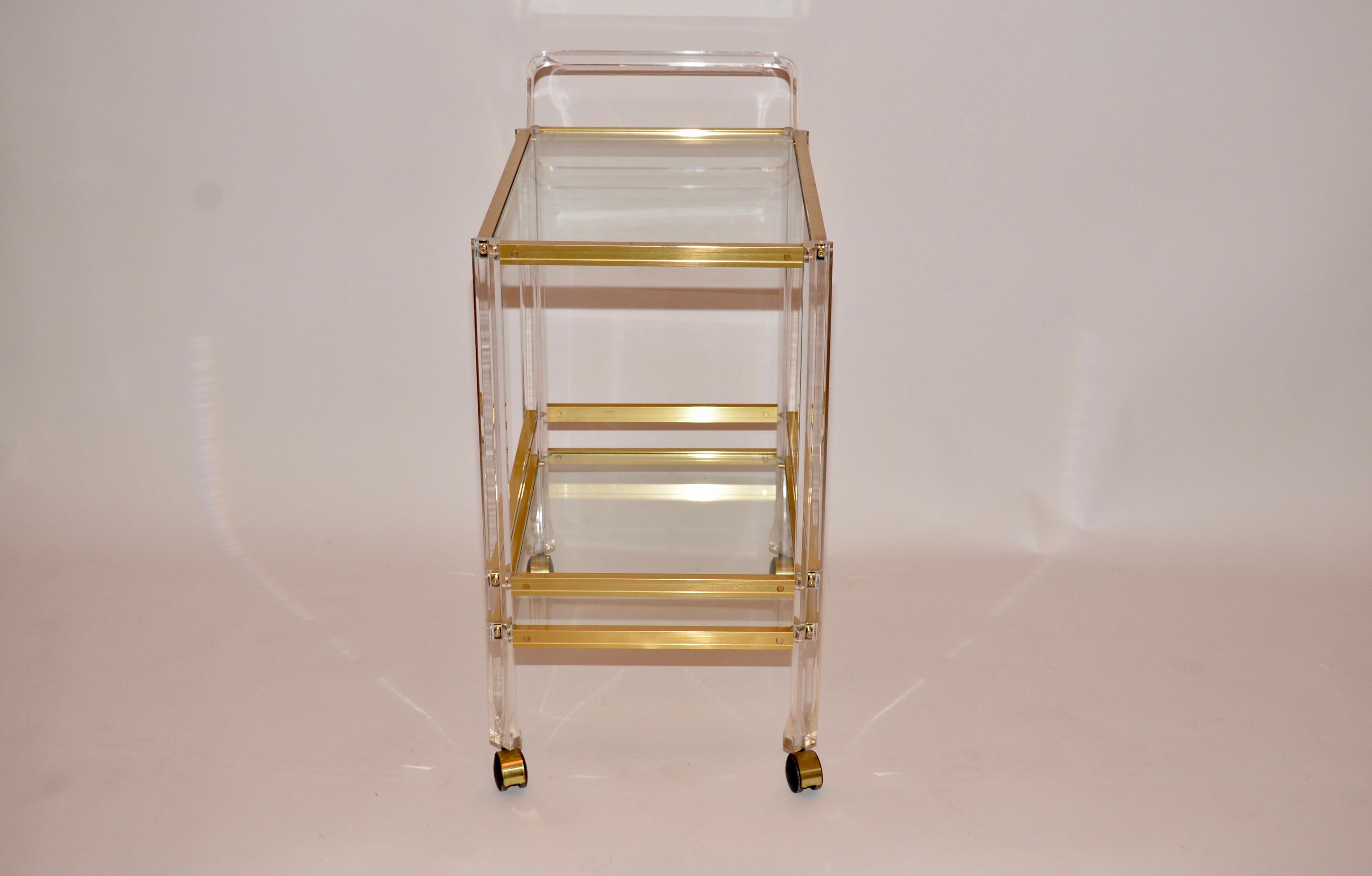 Mid-Century Modern Vintage Lucite and Glass Drinks or Serving Trolley