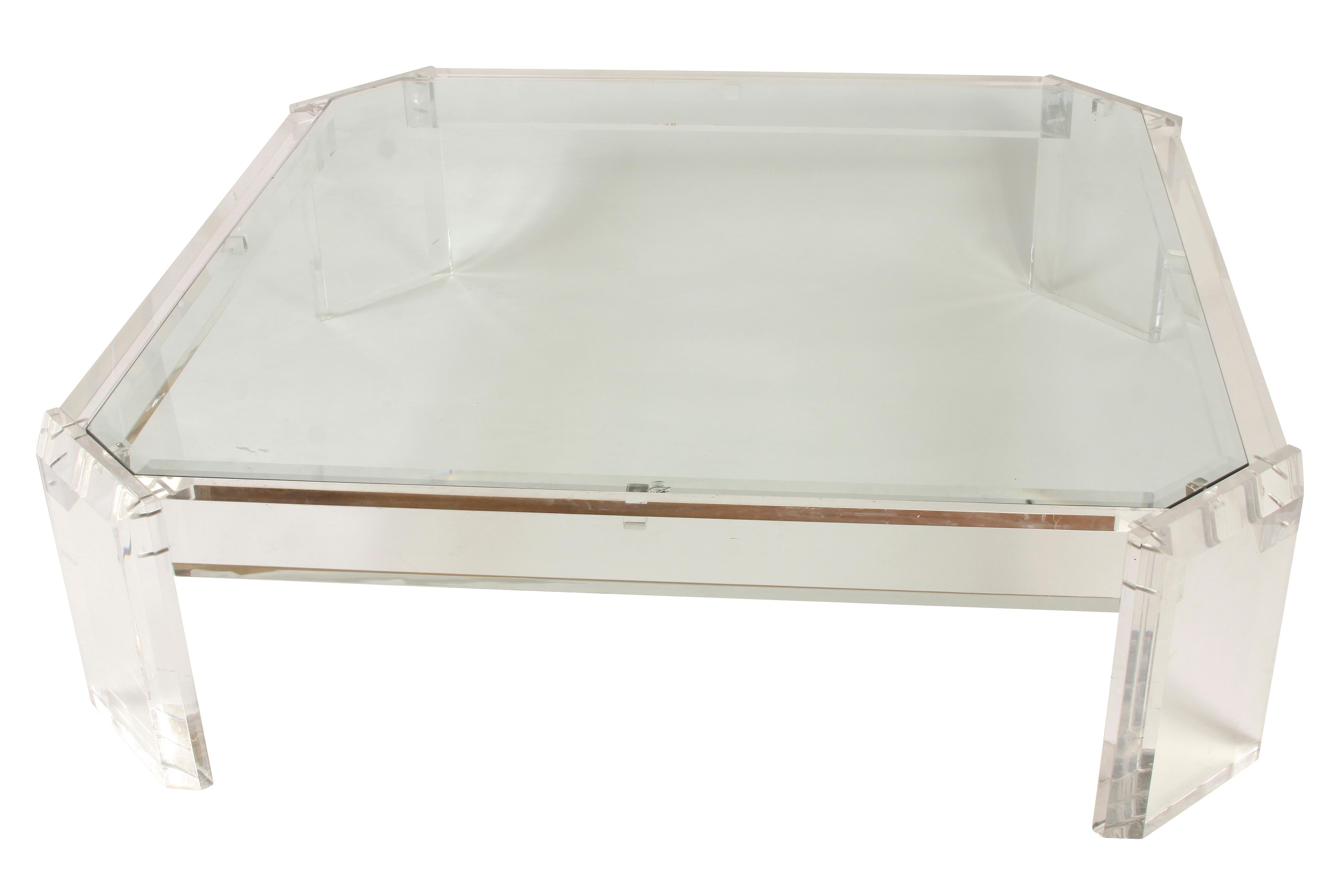 Mid-Century Modern Vintage Lucite and Glass Large Cocktail Table
