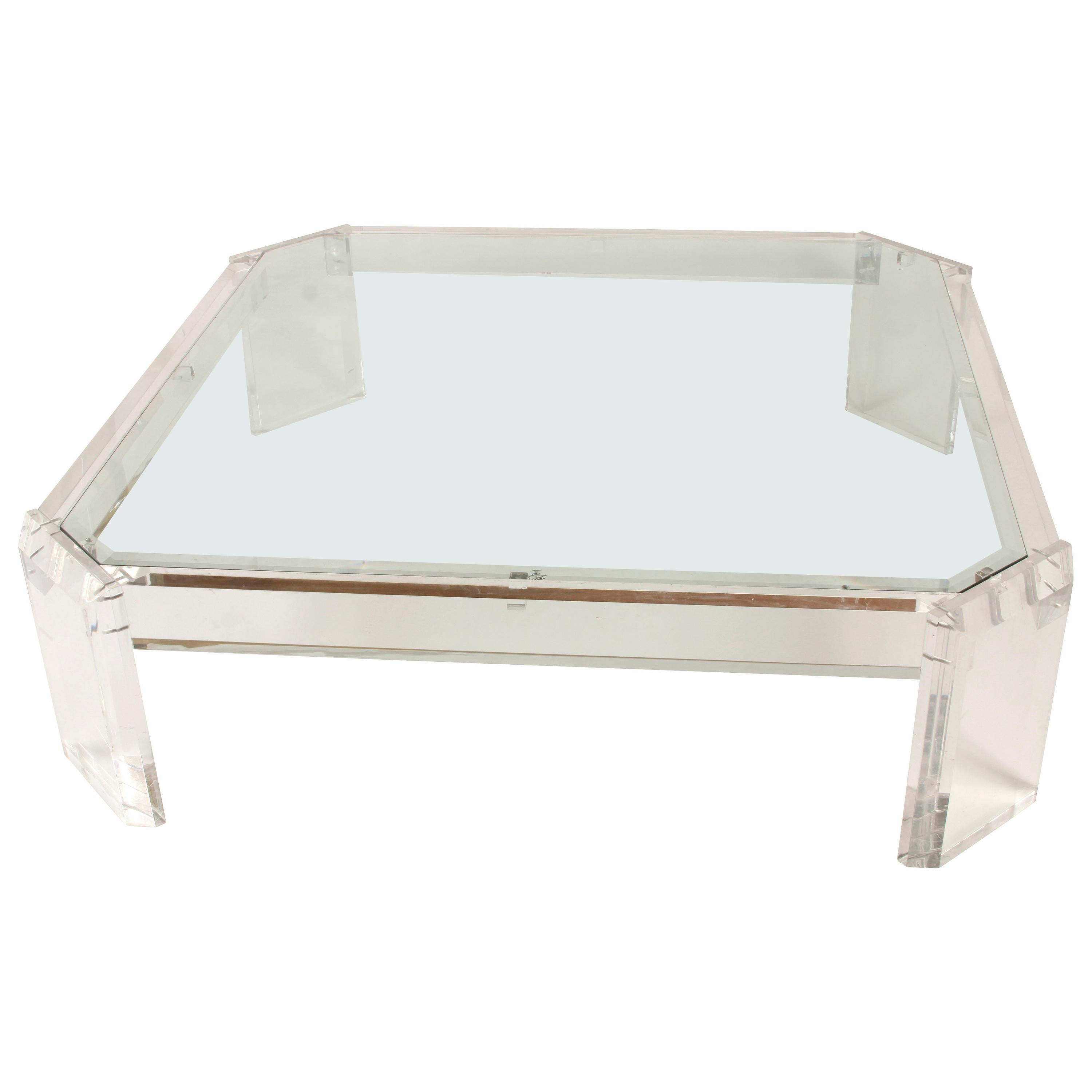 Vintage Lucite and Glass Large Cocktail Table