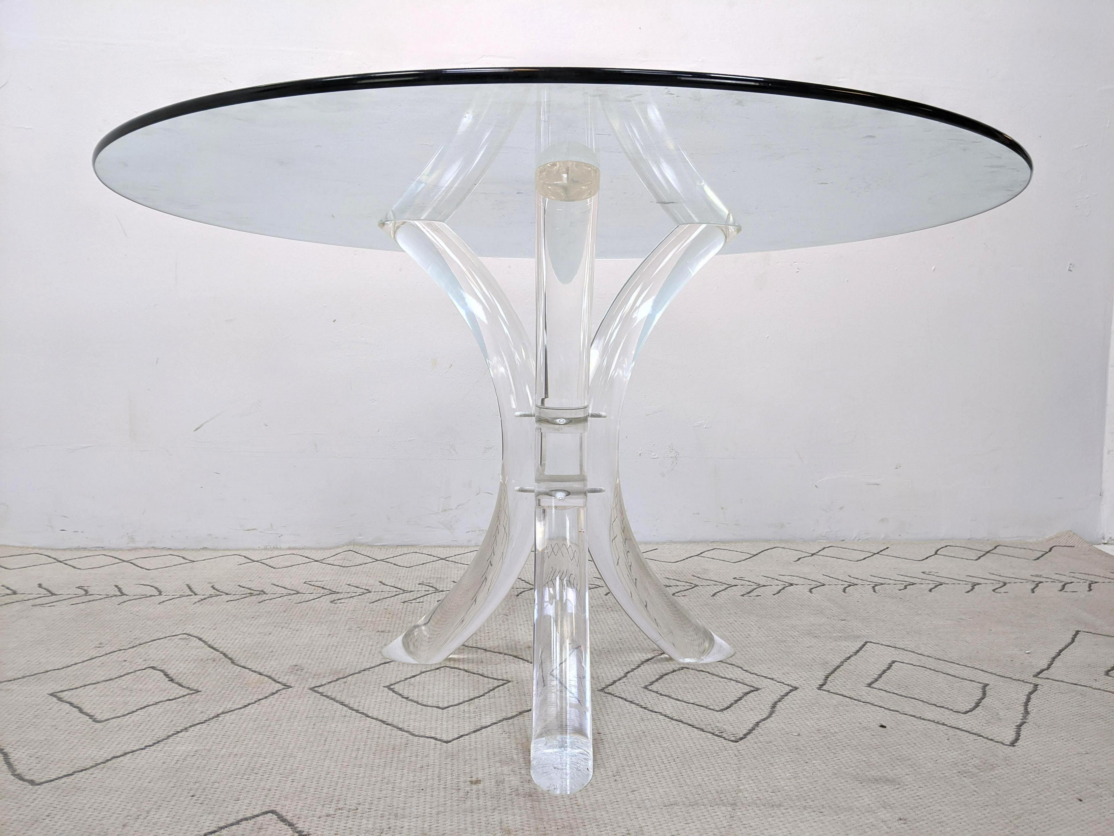 Mid-Century Modern Vintage Lucite and Glass Pedestal Table