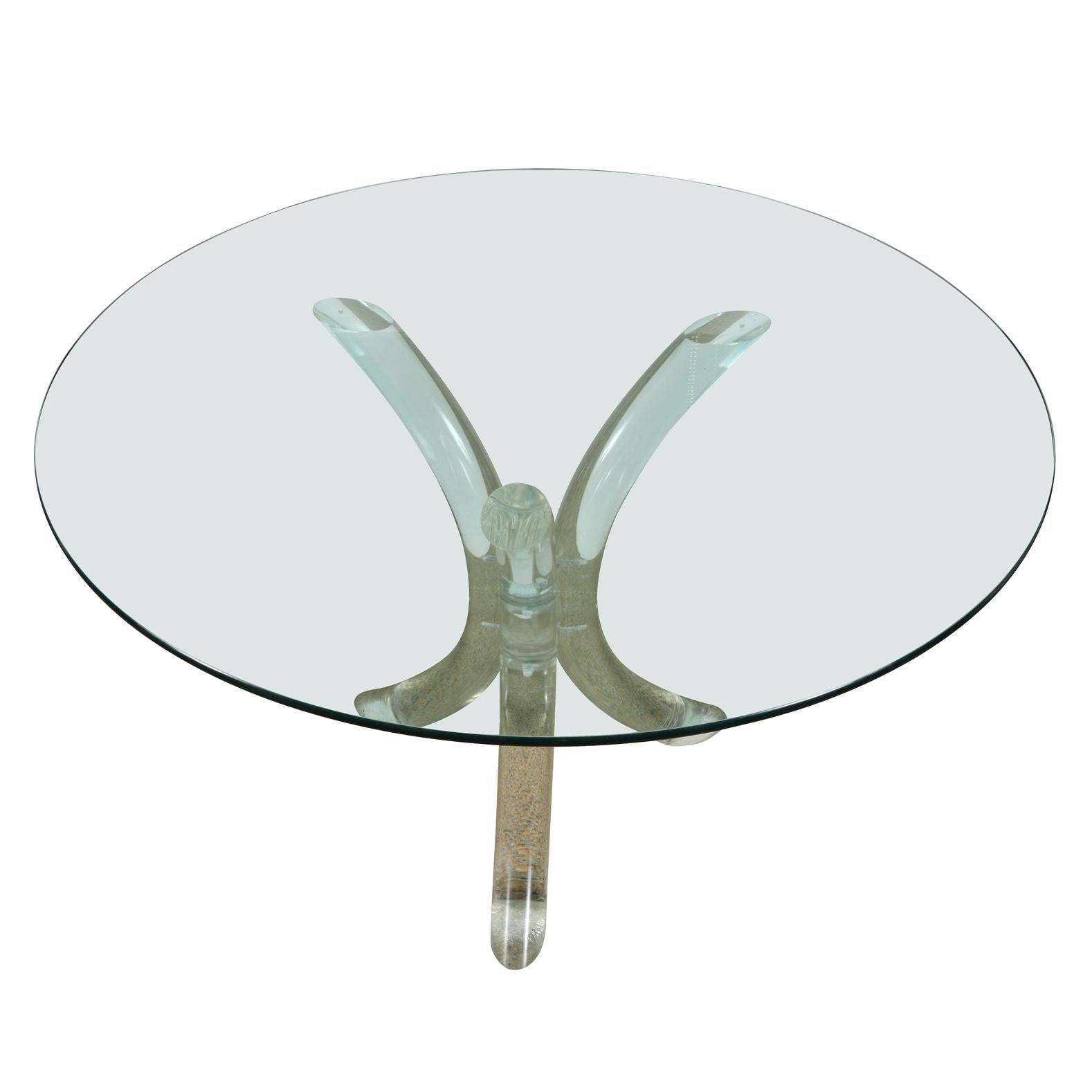 Vintage Lucite and Glass Pedestal Table In Good Condition In Locust Valley, NY