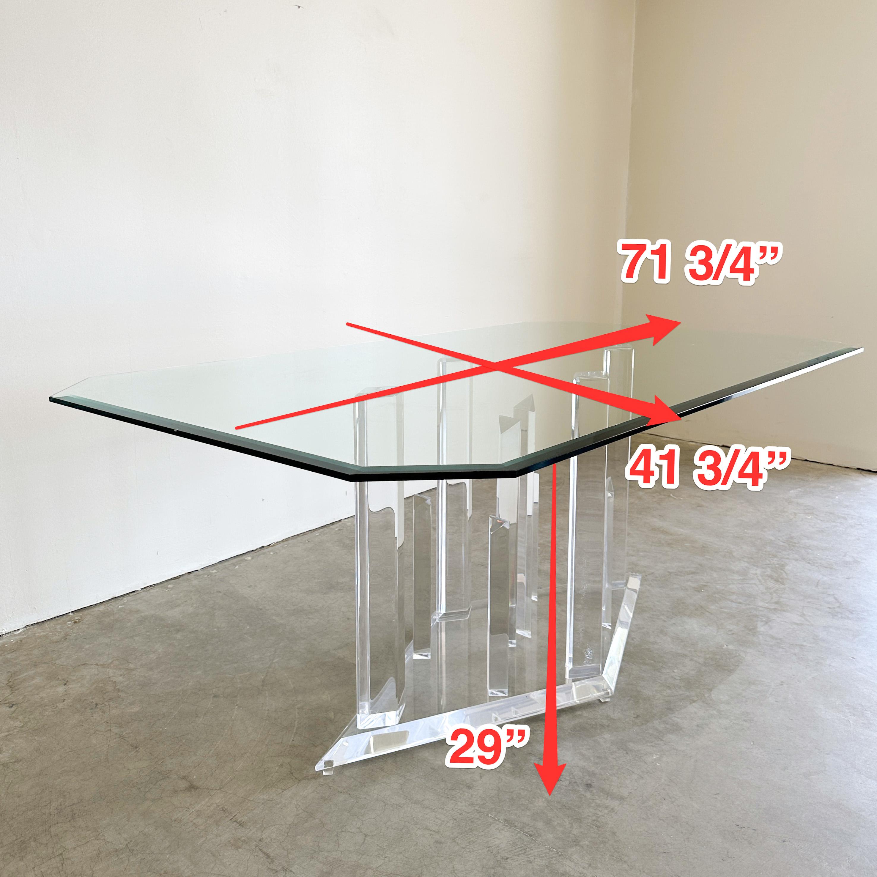 Vintage Lucite And Glass Rectangle Dining Table MCM 70s For Sale 5