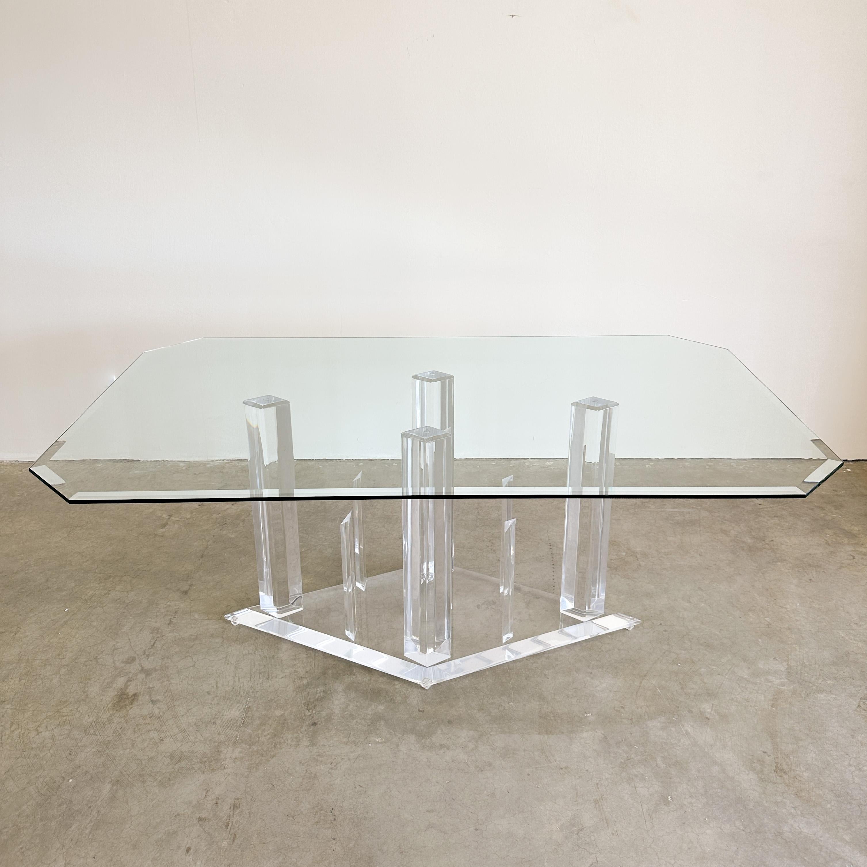 Vintage Lucite And Glass Rectangle Dining Table MCM 70s In Good Condition For Sale In Palm Desert, CA