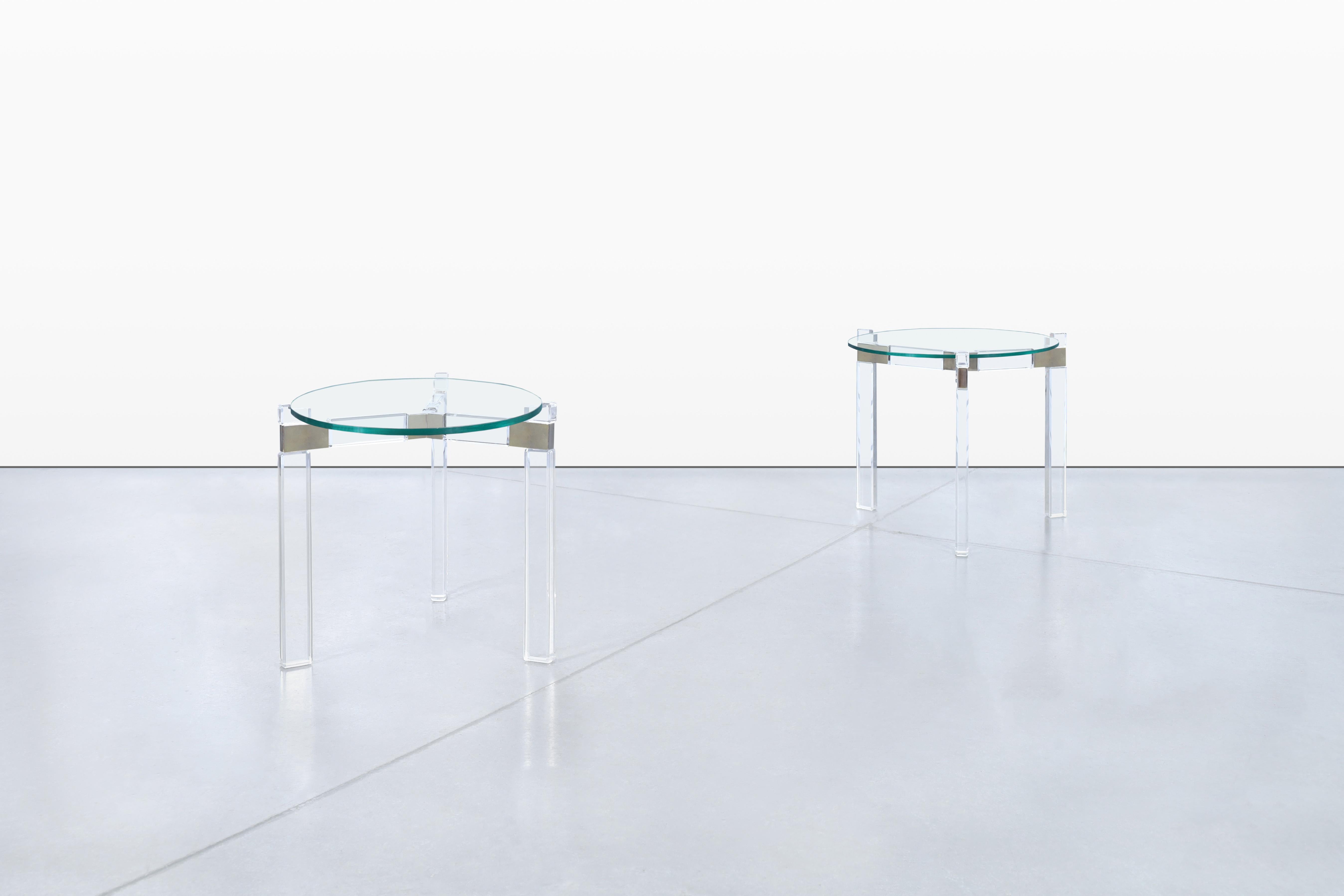Vintage Lucite and Nickle Side Tables by Charles Hollis Jones In Good Condition For Sale In North Hollywood, CA