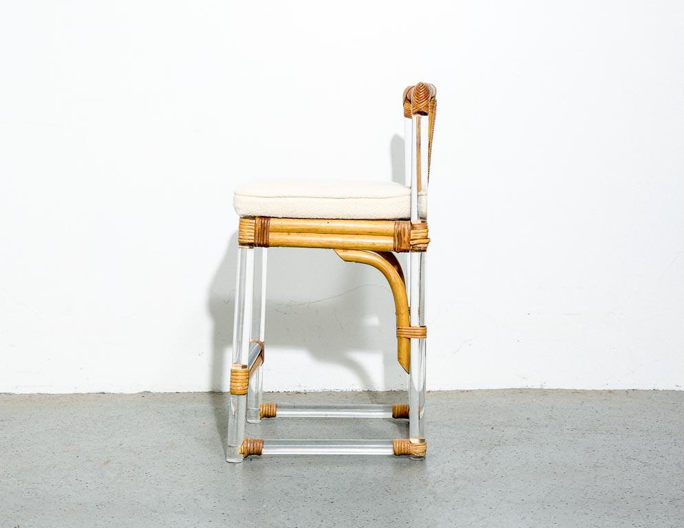 Vintage Lucite and Rattan Counter Stool In Good Condition In Brooklyn, NY