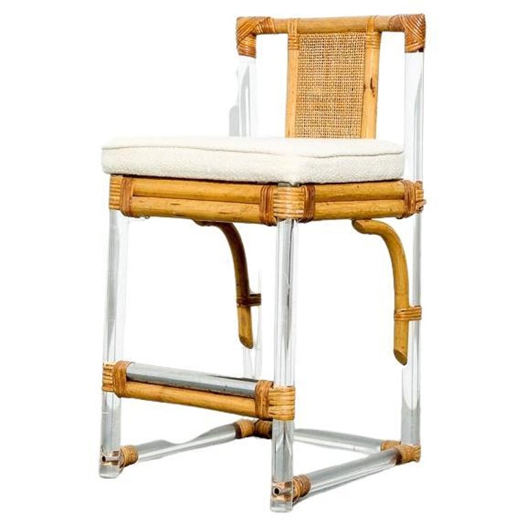 Vintage Lucite and Rattan Counter Stool For Sale at 1stDibs