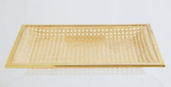Vintage Lucite and Rattan Square Tray, 1970s