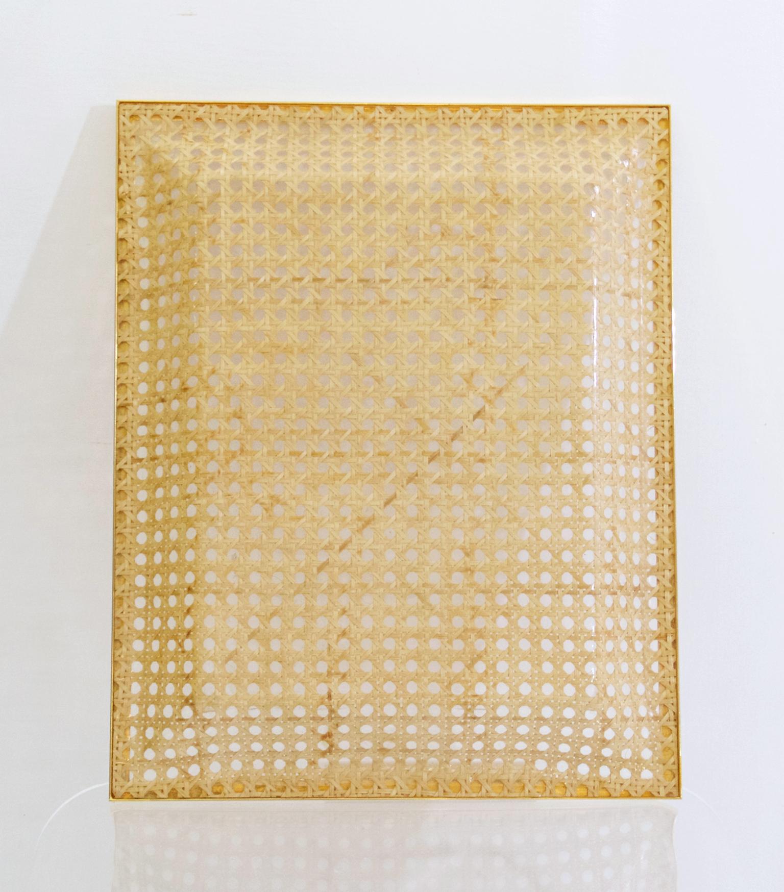 Modern Vintage Lucite and Rattan Square Tray, 1970s