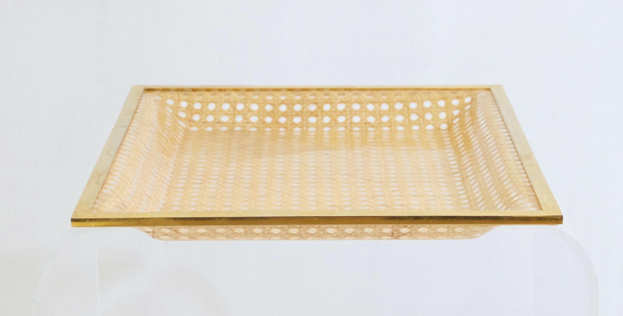 Italian Vintage Lucite and Rattan Square Tray, 1970s