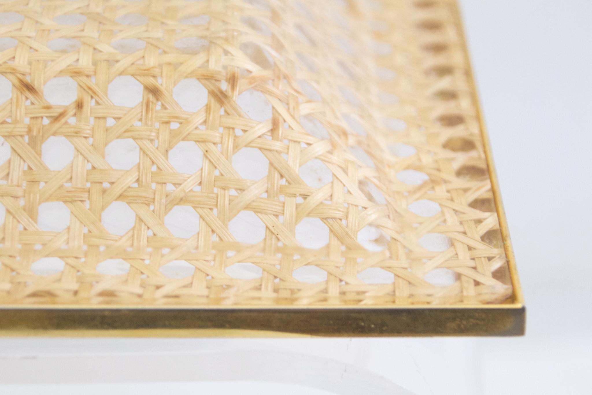 20th Century Vintage Lucite and Rattan Square Tray, 1970s