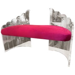 Vintage Lucite Bench Pink Velvet Cushion Hollywood Regency