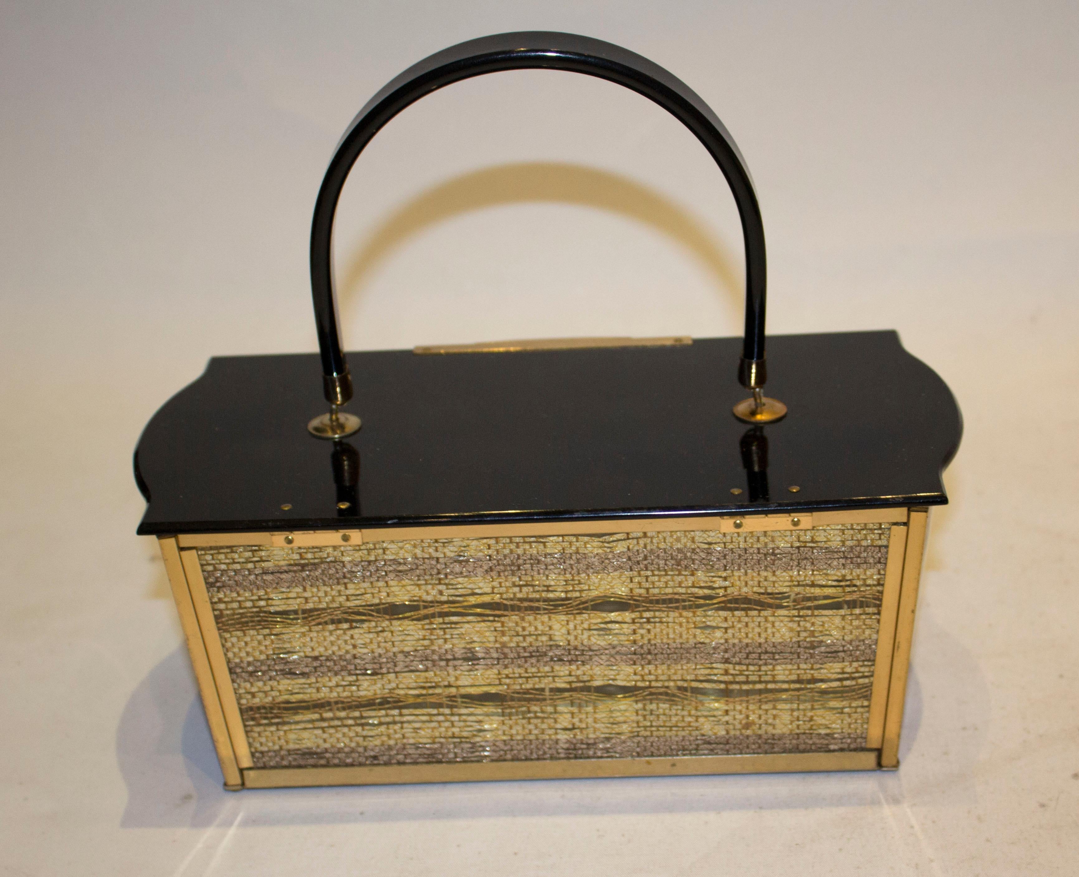 Vintage Lucite Black and Gold Evening Bag In Good Condition In London, GB