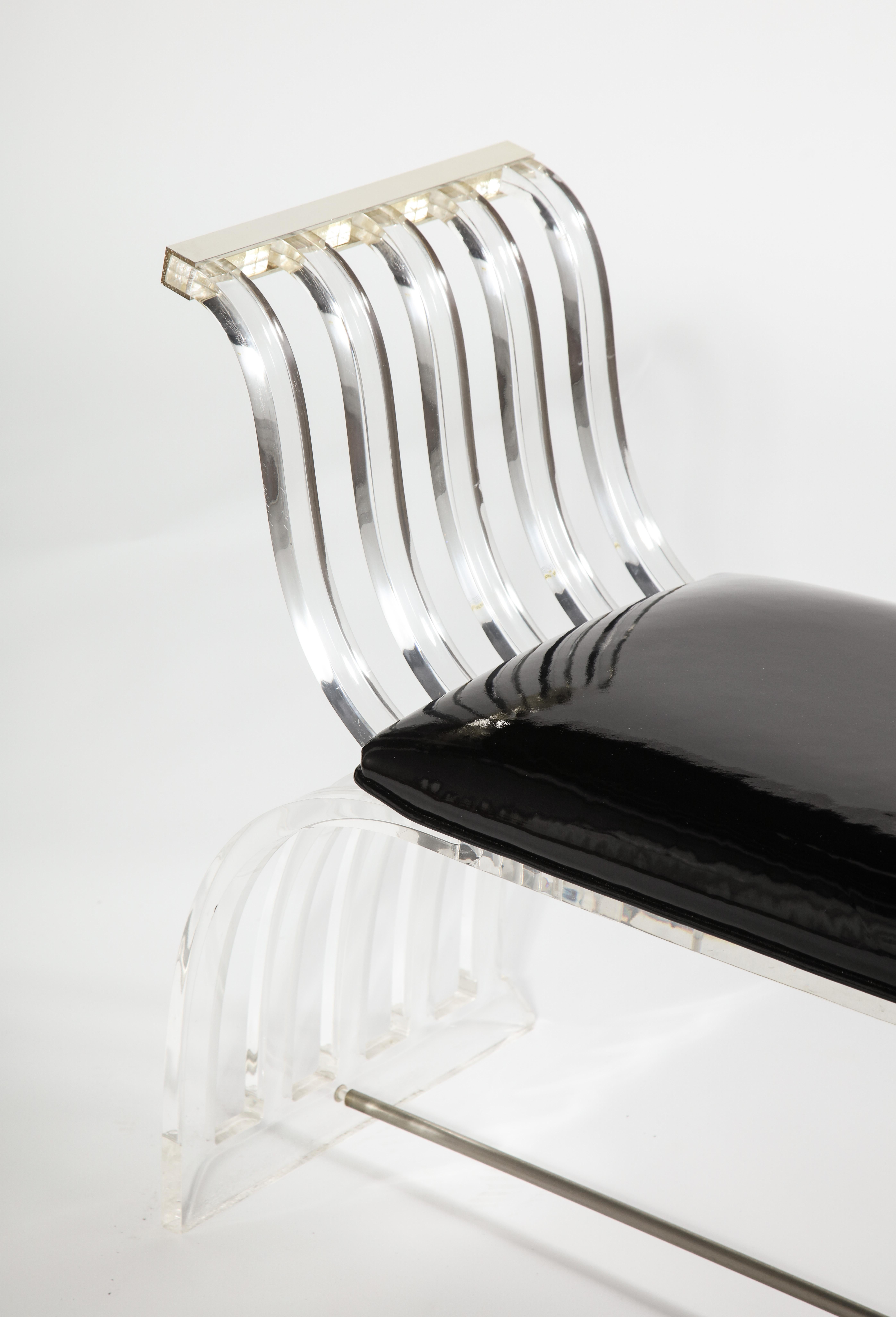 Vintage Lucite and Black Patent Leather Bench For Sale 8