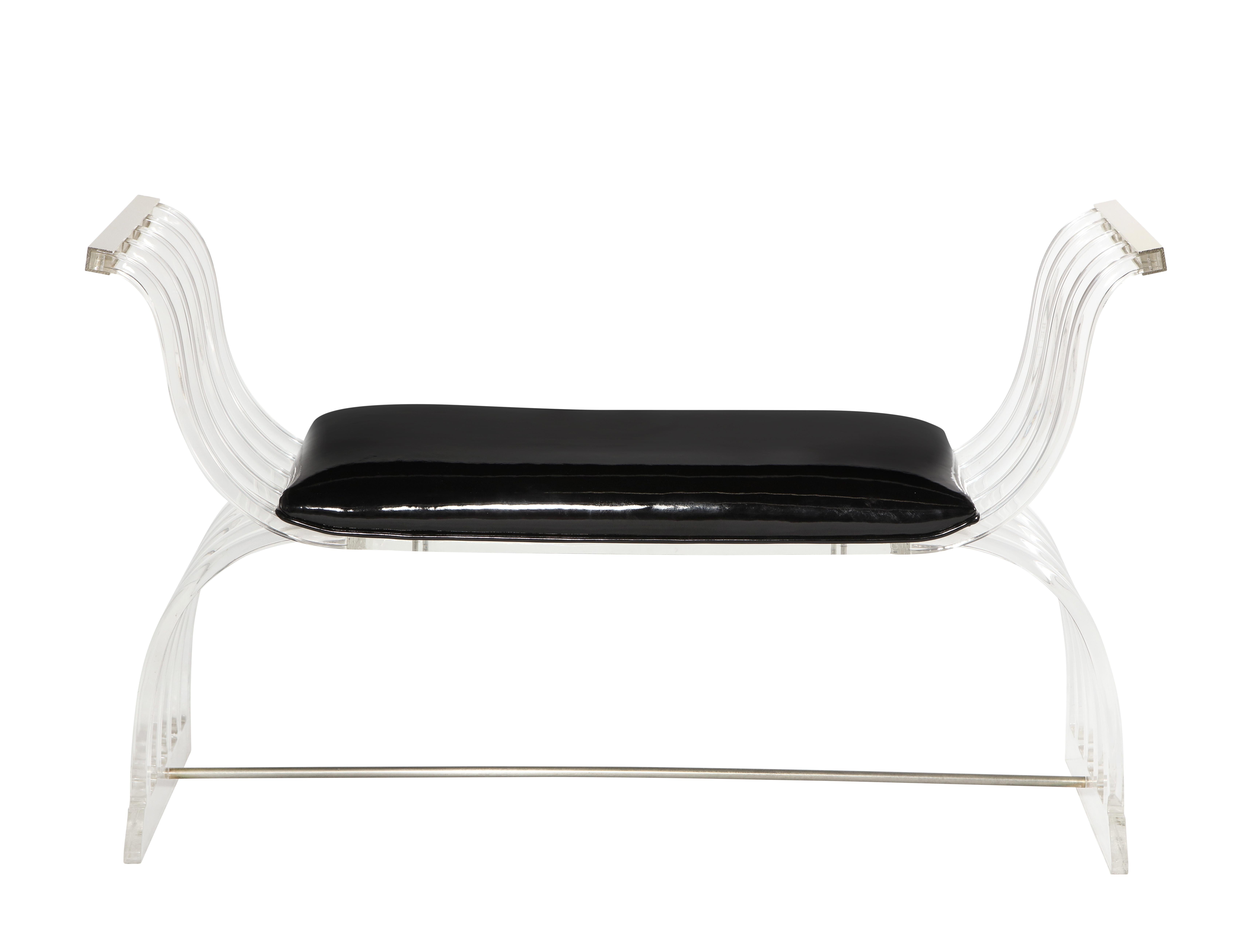 Vintage Lucite and Black Patent Leather Bench For Sale 12