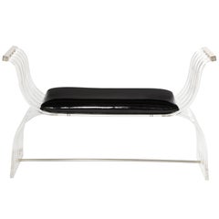 Vintage Lucite and Black Patent Leather Bench