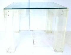 Vintage Lucite Box Leg Glass Top Side Table