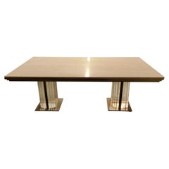 Vintage Lucite, Brass and Travertine Dining Table, 1970s
