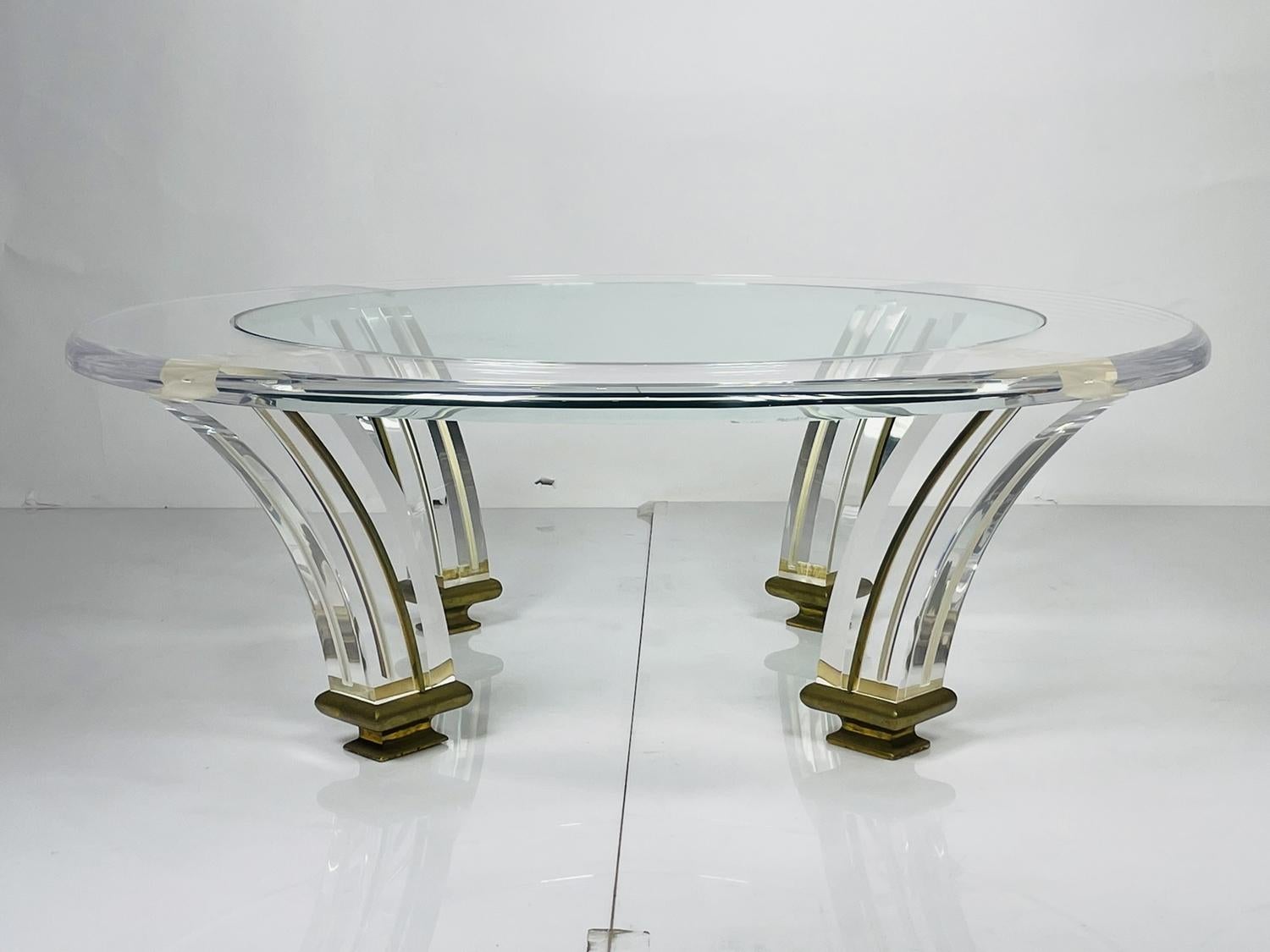 Vintage Lucite & Brass Coffee Table For Sale 8