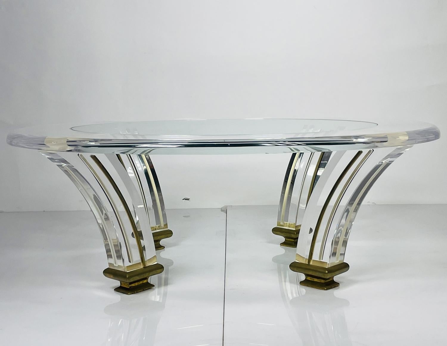 Vintage Lucite & Brass Coffee Table For Sale 9