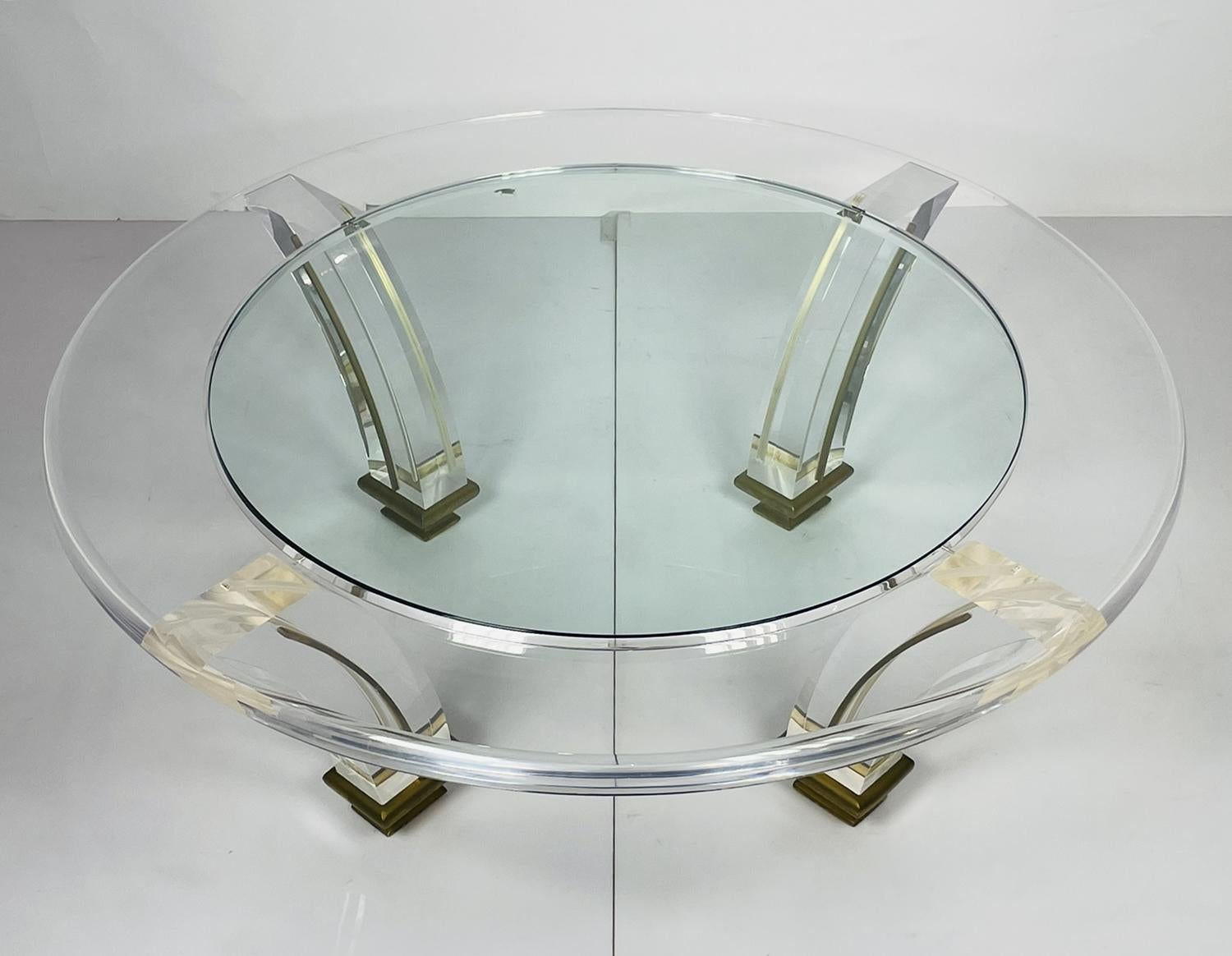 Mid-Century Modern Vintage Lucite & Brass Coffee Table For Sale