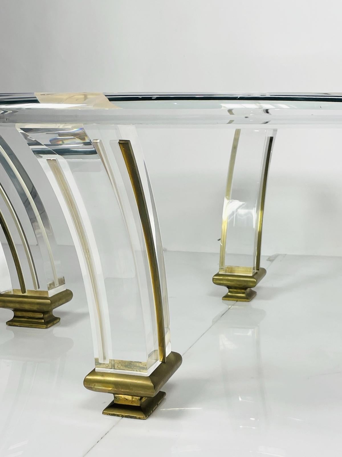 American Vintage Lucite & Brass Coffee Table For Sale